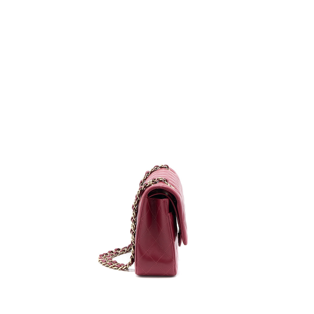 CHANEL MEDIUM CLASSIC FLAP BAG LAMBSKIN DARK RED LGHW (MICROCHIP)