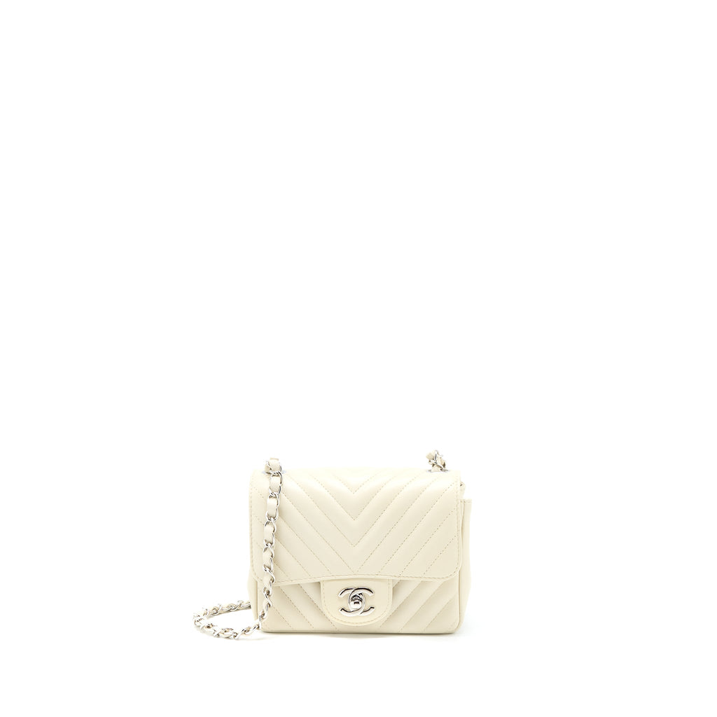 CHANEL 21C MINI SQUARE FLAP BAG CHEVRON LAMBSKIN BEIGE SHW