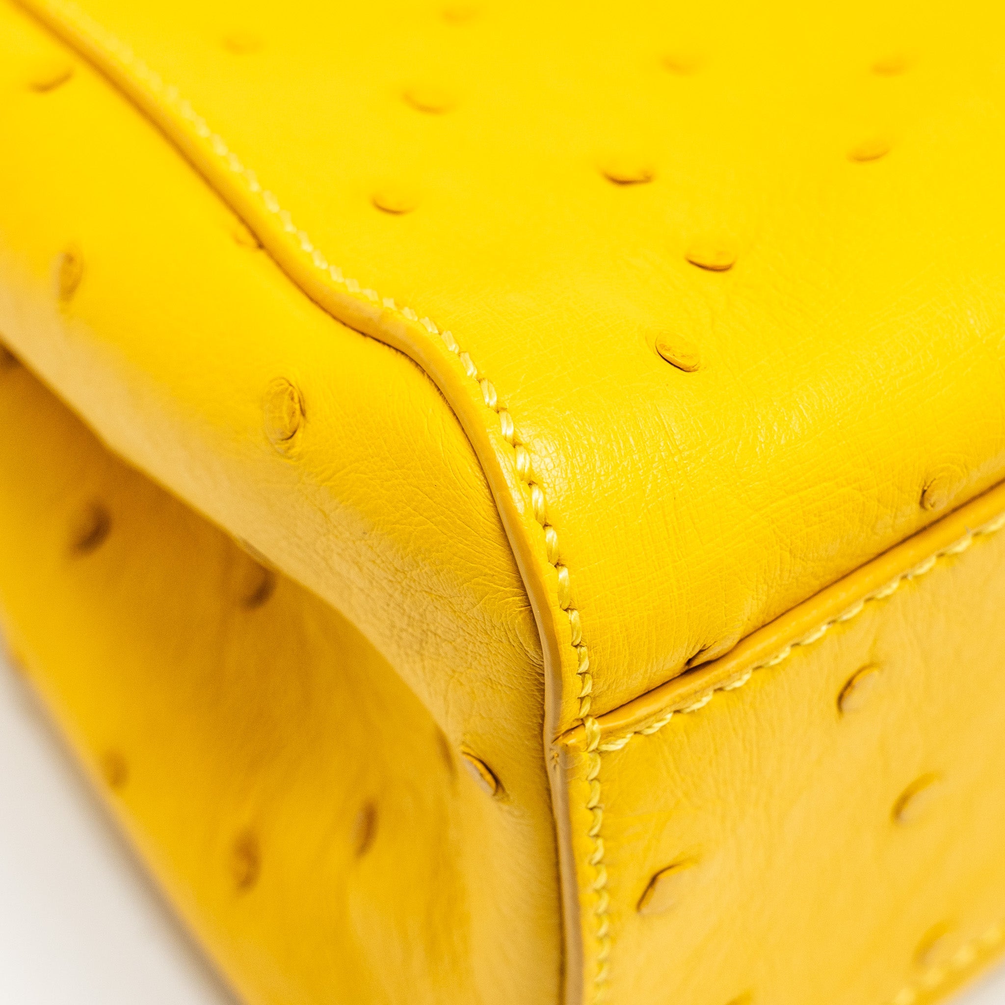 FENDI MINI PEEKABOO OSTRICH/CRYSTAL YELLOW/WHITE GHW