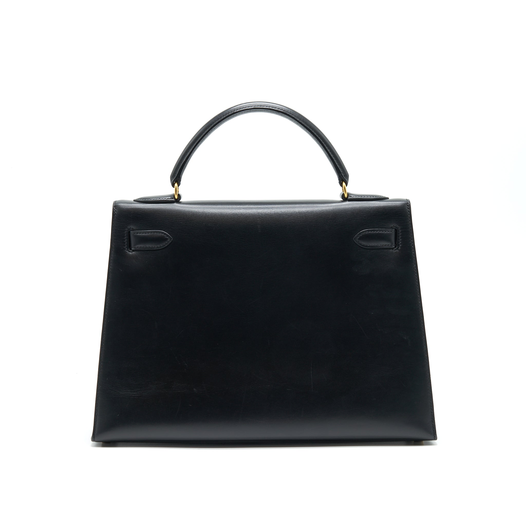 HERMES VINTAGE KELLY 32 BOX LEATHER BLACK GHW (STRAP MISSING)