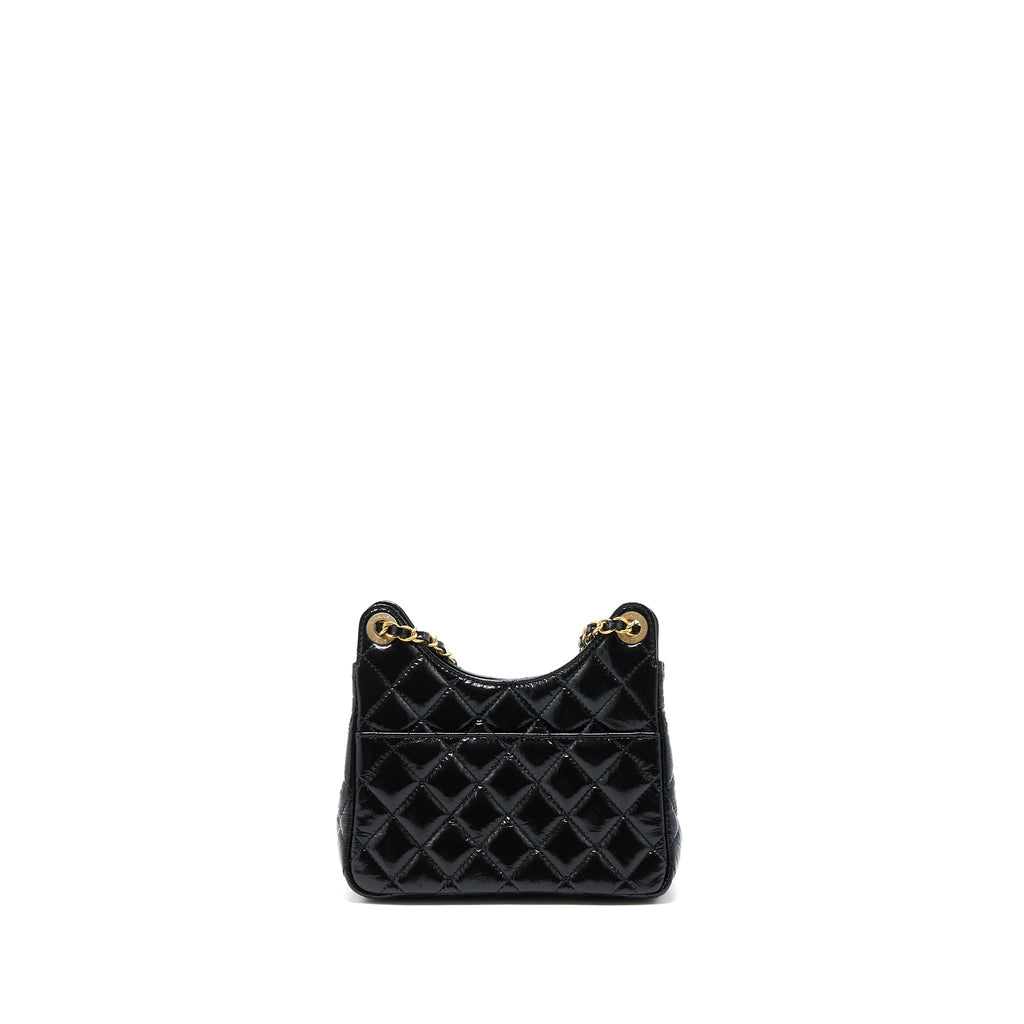 CHANEL 23C SMALL HOBO BAG SHINY CALFSKIN BLACK BRUSHED GHW (MICROCHIP)
