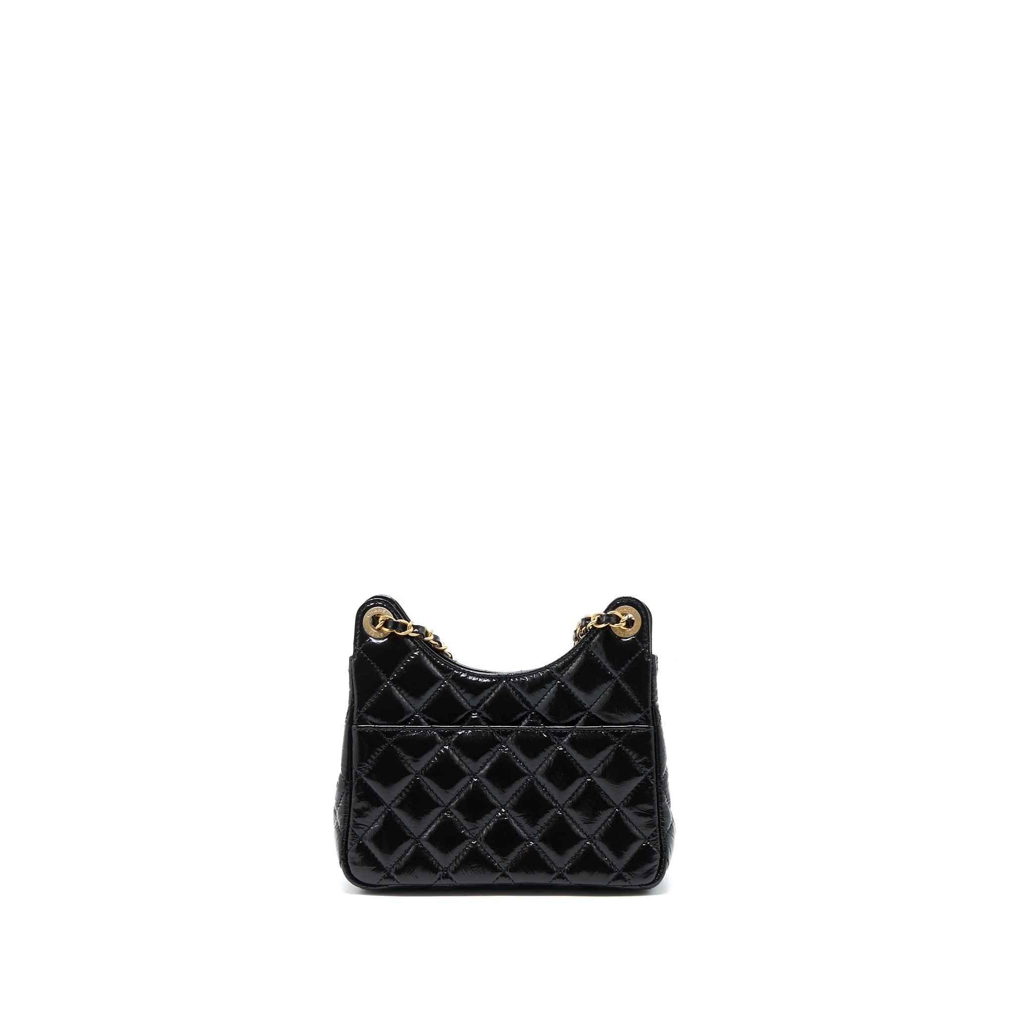 CHANEL 23C SMALL HOBO BAG SHINY CALFSKIN BLACK BRUSHED GHW (MICROCHIP)