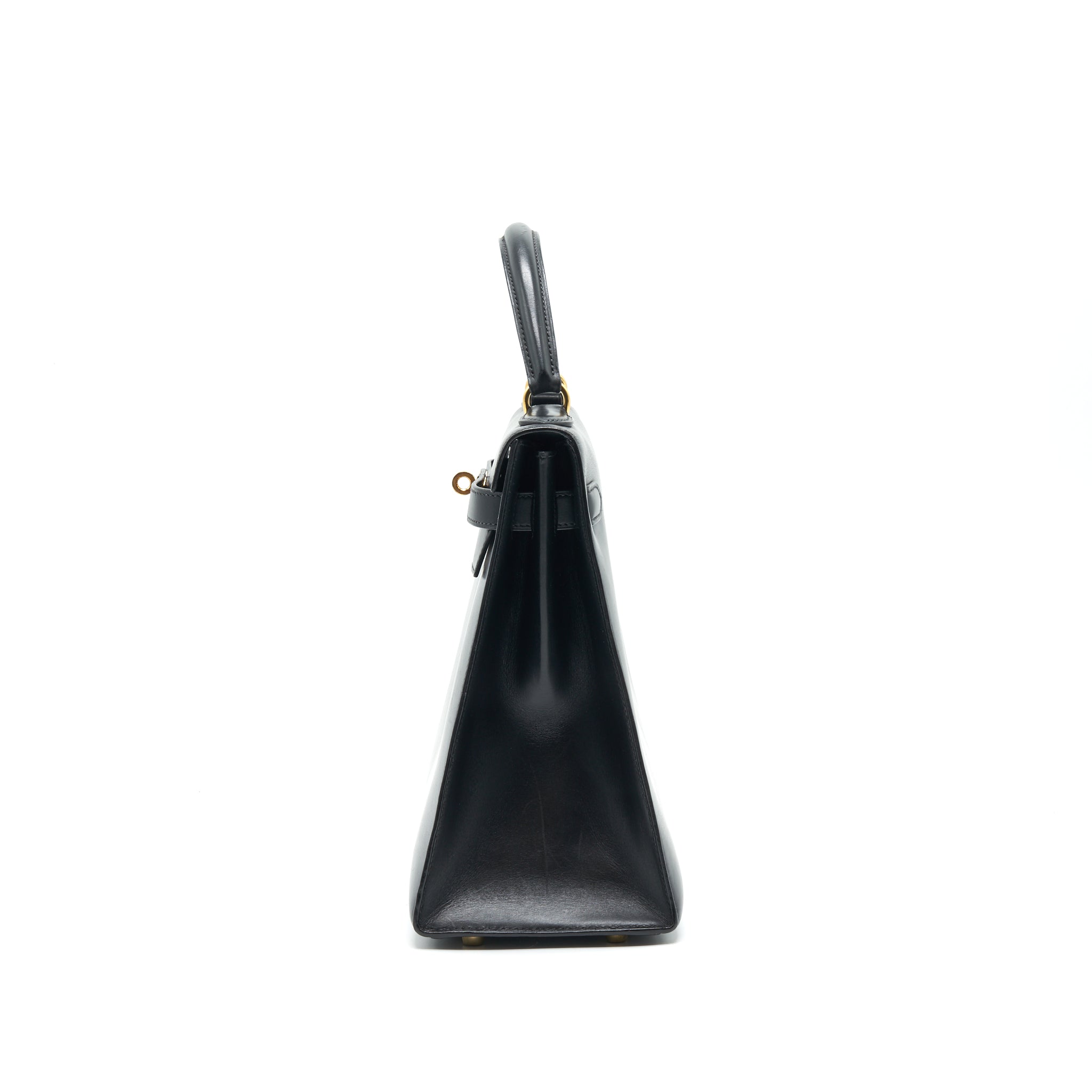 HERMES VINTAGE KELLY 32 BOX LEATHER BLACK GHW (STRAP MISSING)
