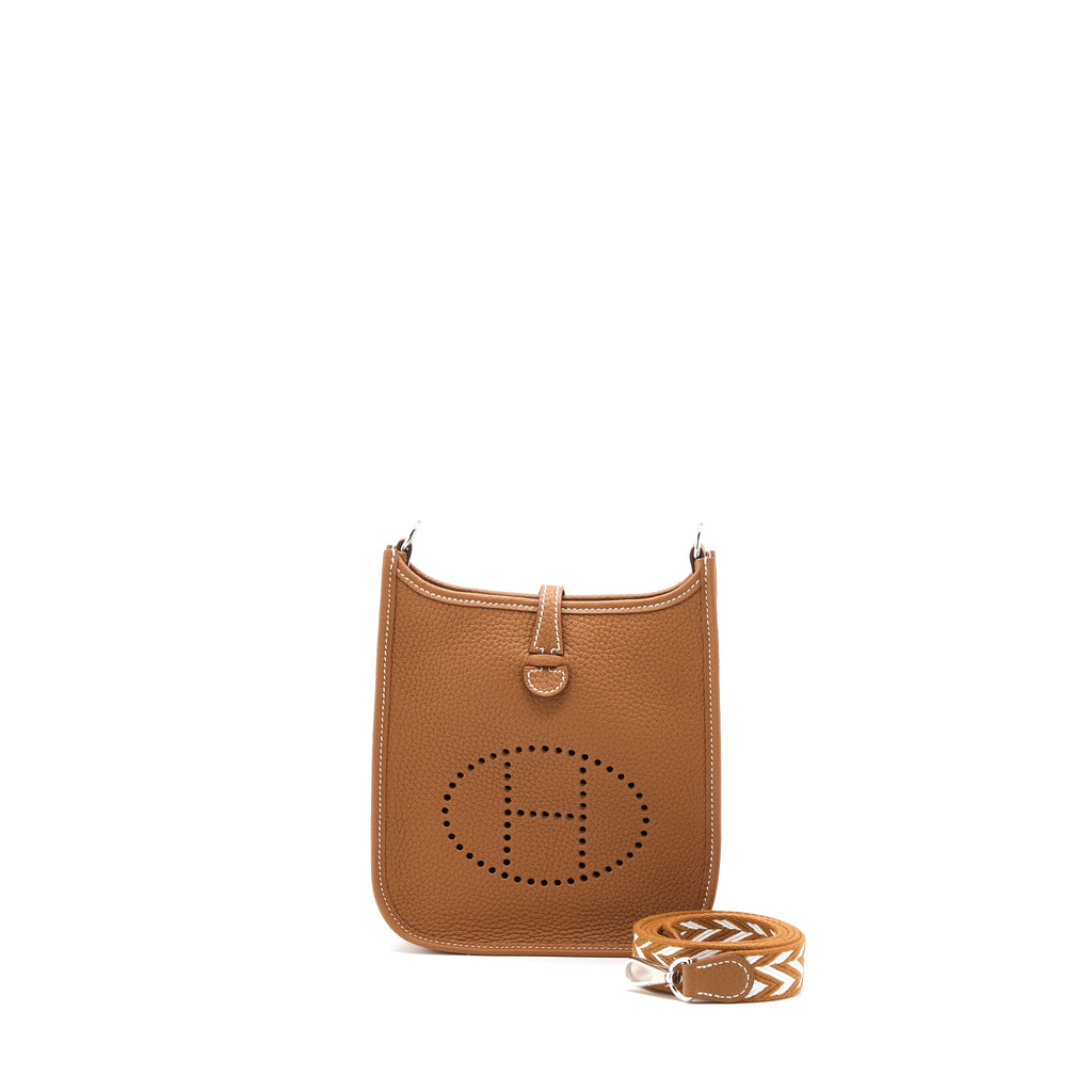 HERMES MINI EVELYN CLEMENCE GOLD WITH GOLD-BLANC STRAP SHW