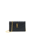 SAINT LAURENT ENVELOPE CHAIN CROSSBODY BAG GRAINED CALFSKIN BLACK GHW