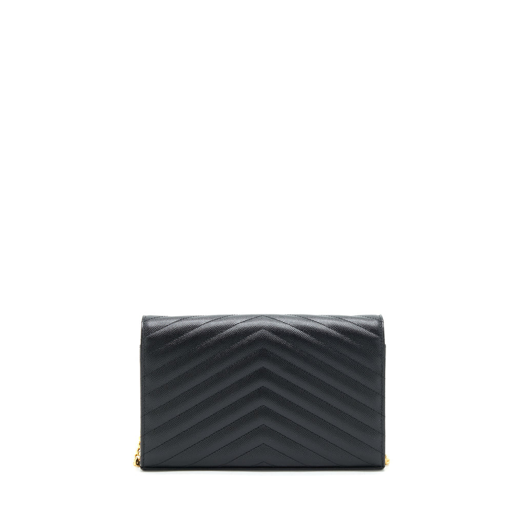 SAINT LAURENT ENVELOPE CHAIN CROSSBODY BAG GRAINED CALFSKIN BLACK GHW