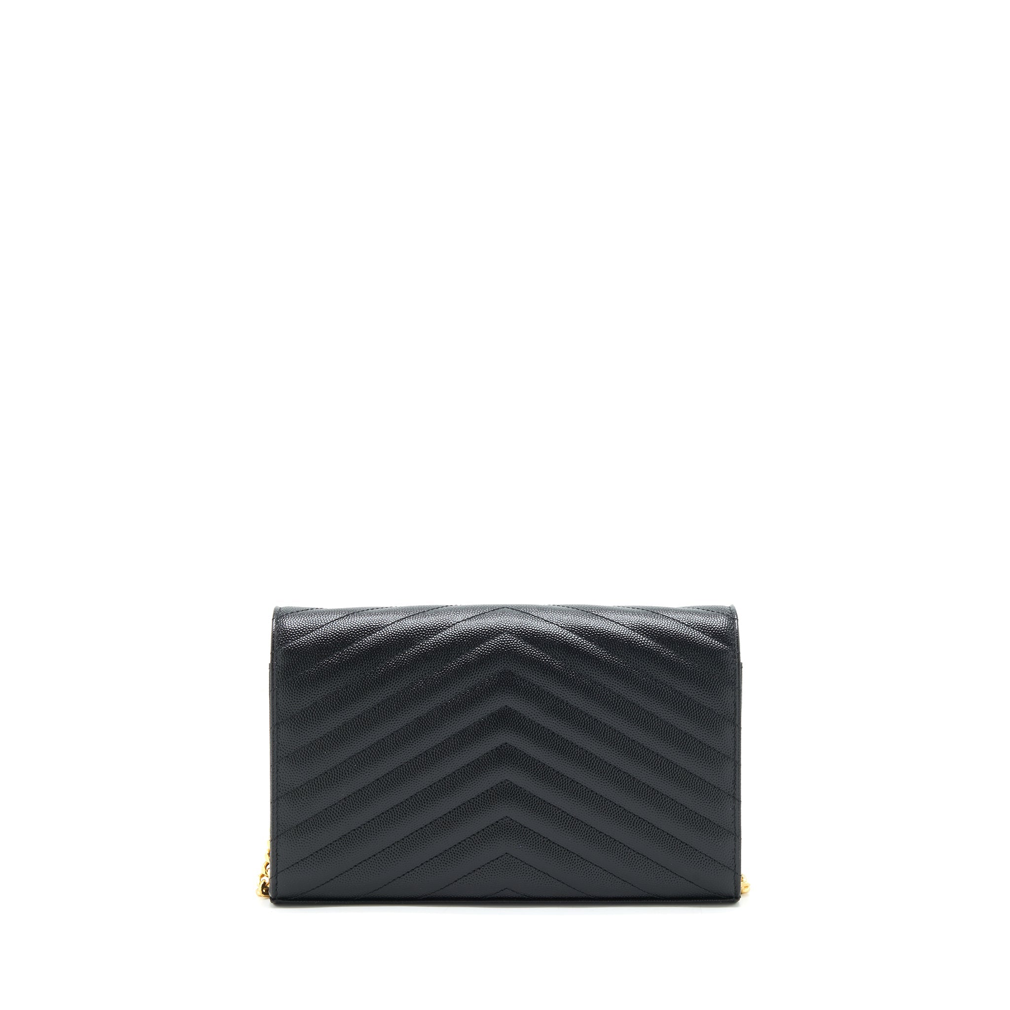SAINT LAURENT ENVELOPE CHAIN CROSSBODY BAG GRAINED CALFSKIN BLACK GHW