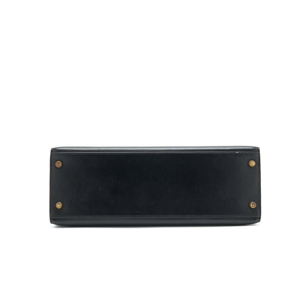 HERMES VINTAGE KELLY 32 BOX LEATHER BLACK GHW (STRAP MISSING)