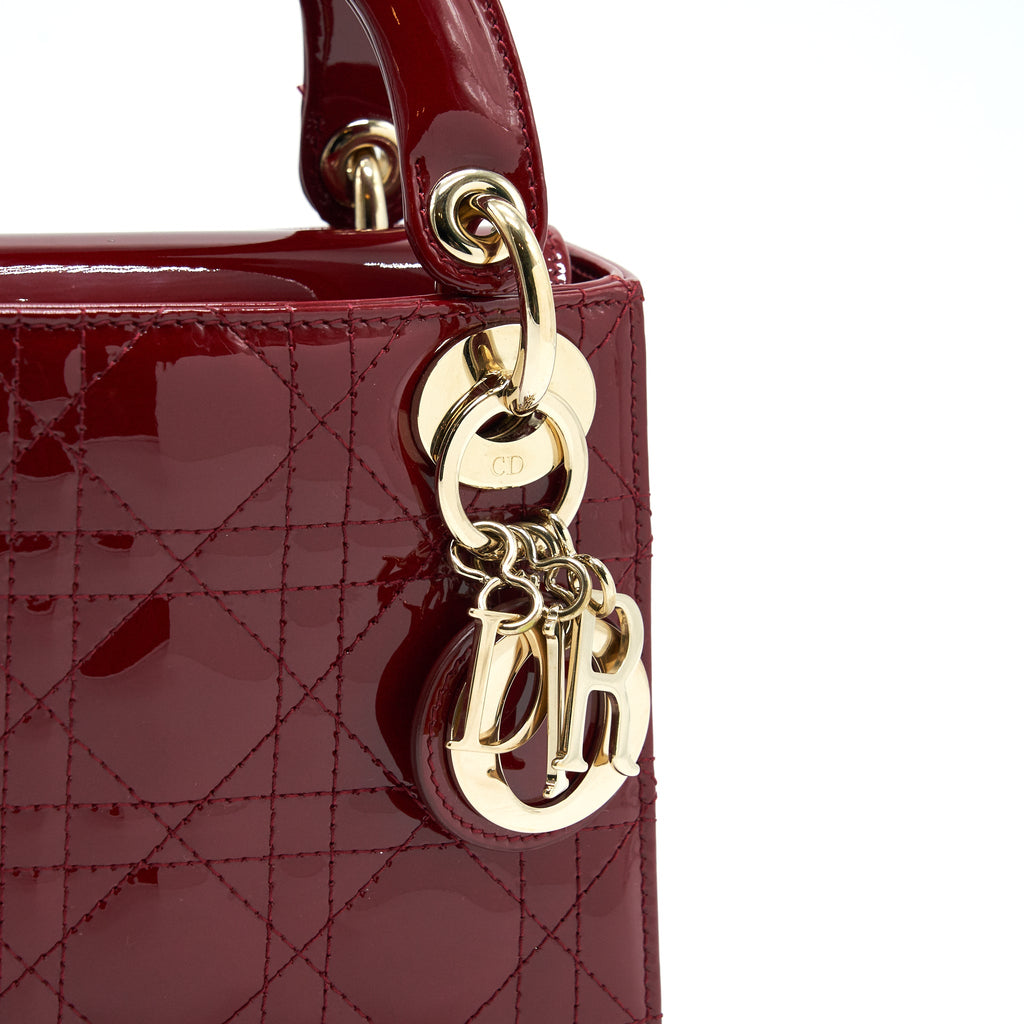 DIOR MINI LADY DIOR PATENT LEATHER RED WITH LGHW