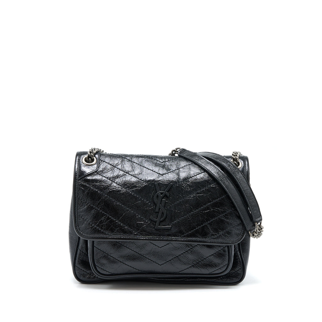SAINT LAURENT MEDIUM NIKI CHAIN BAG AGED CALFSKIN BLACK RUTHENIUM HARDWARE