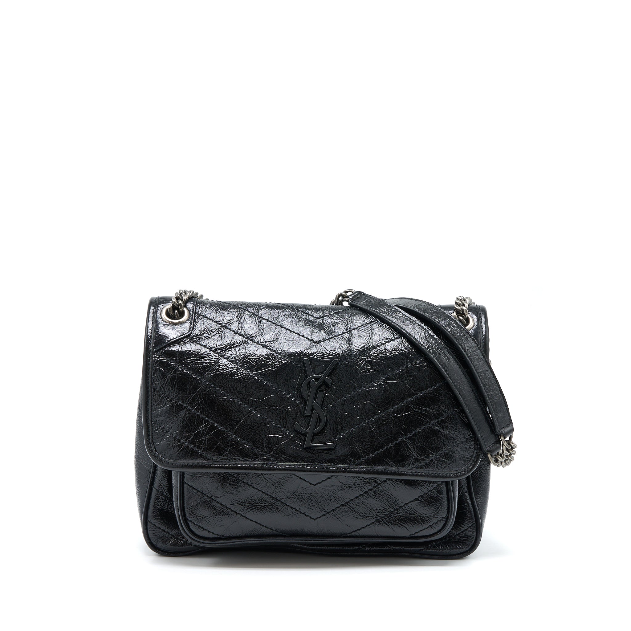 SAINT LAURENT MEDIUM NIKI CHAIN BAG AGED CALFSKIN BLACK RUTHENIUM HARDWARE