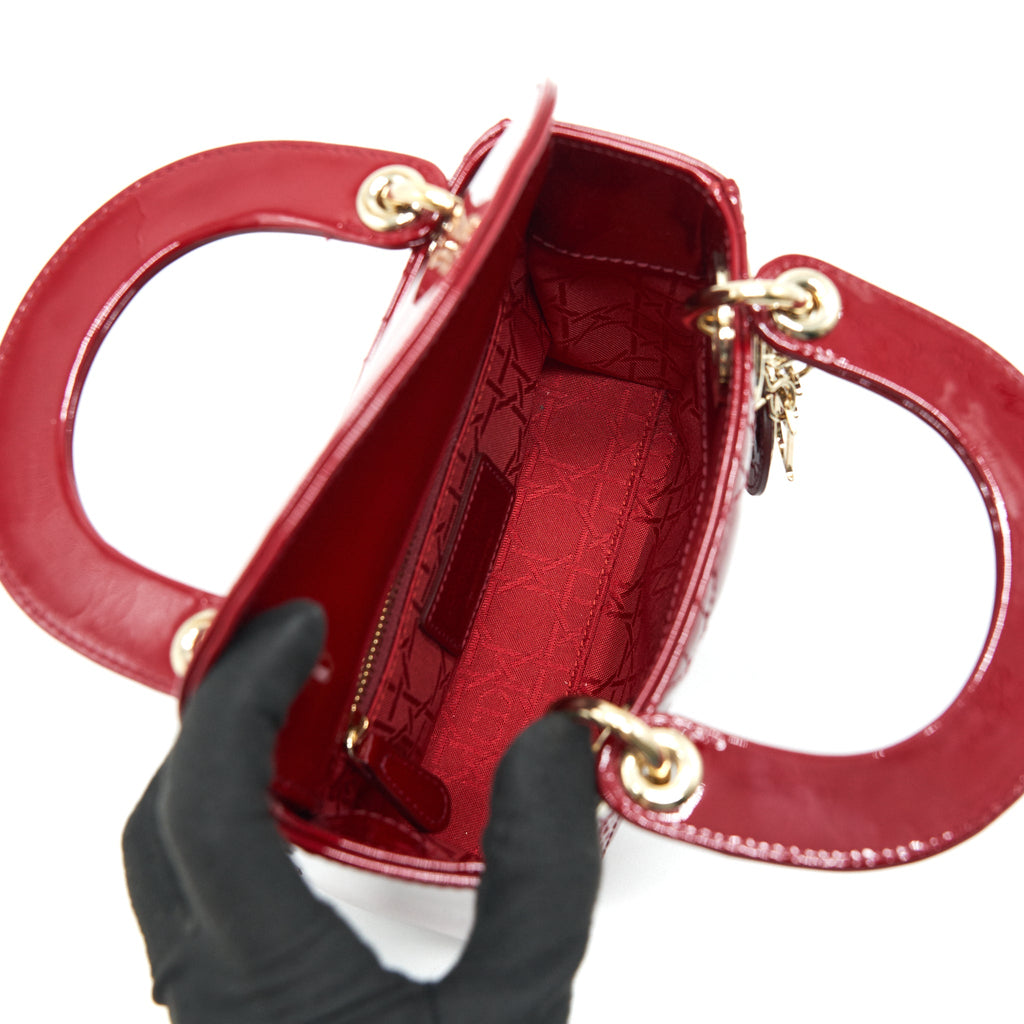 DIOR MINI LADY DIOR PATENT LEATHER RED WITH LGHW