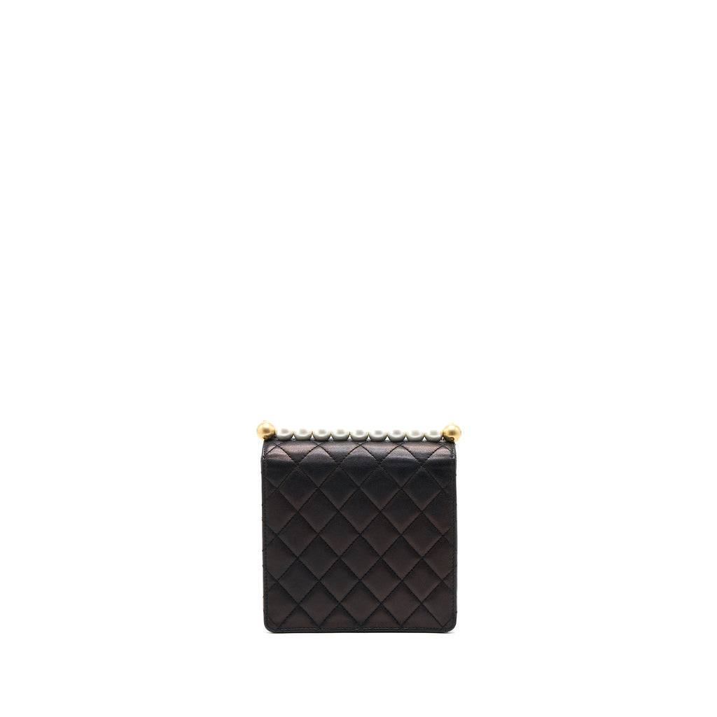 CHANEL VERTICAL PEARL FLAP BAG GOATSKIN BLACK BRUSHED GHW