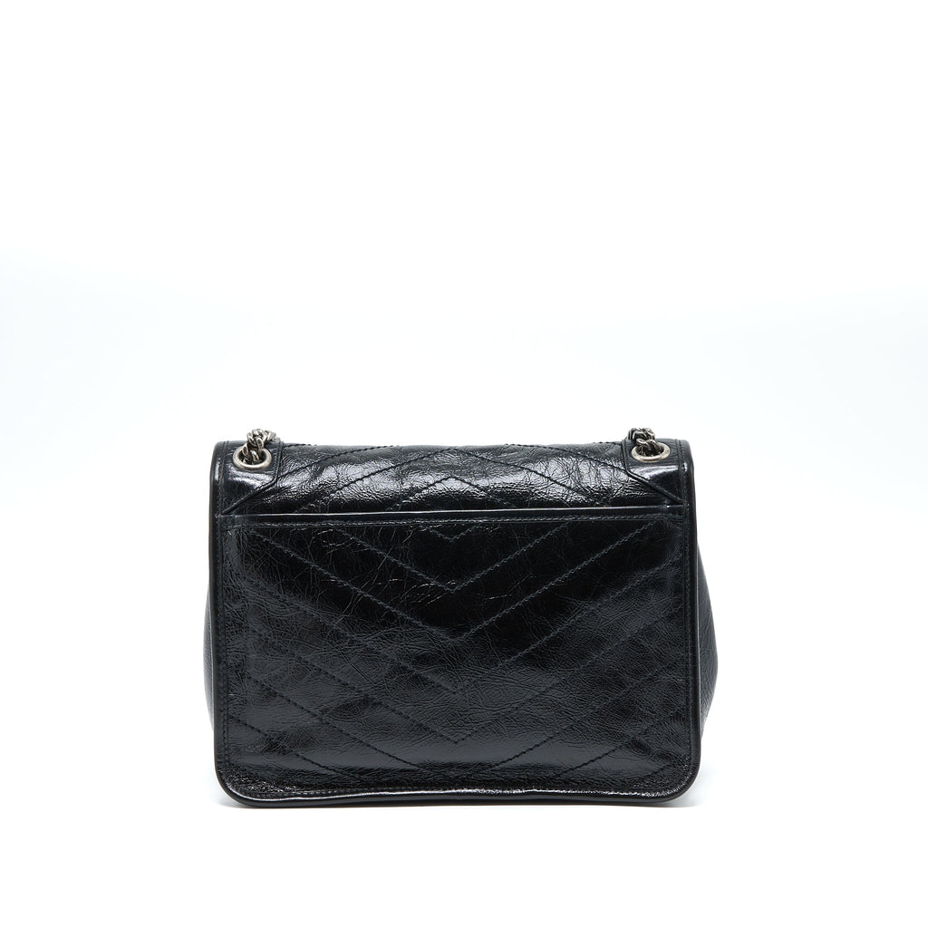 SAINT LAURENT MEDIUM NIKI CHAIN BAG AGED CALFSKIN BLACK RUTHENIUM HARDWARE