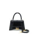 BALENCIAGA HOURGLASS S CROC EMBOSSED LEATHER HANDBAG BLACK GHW
