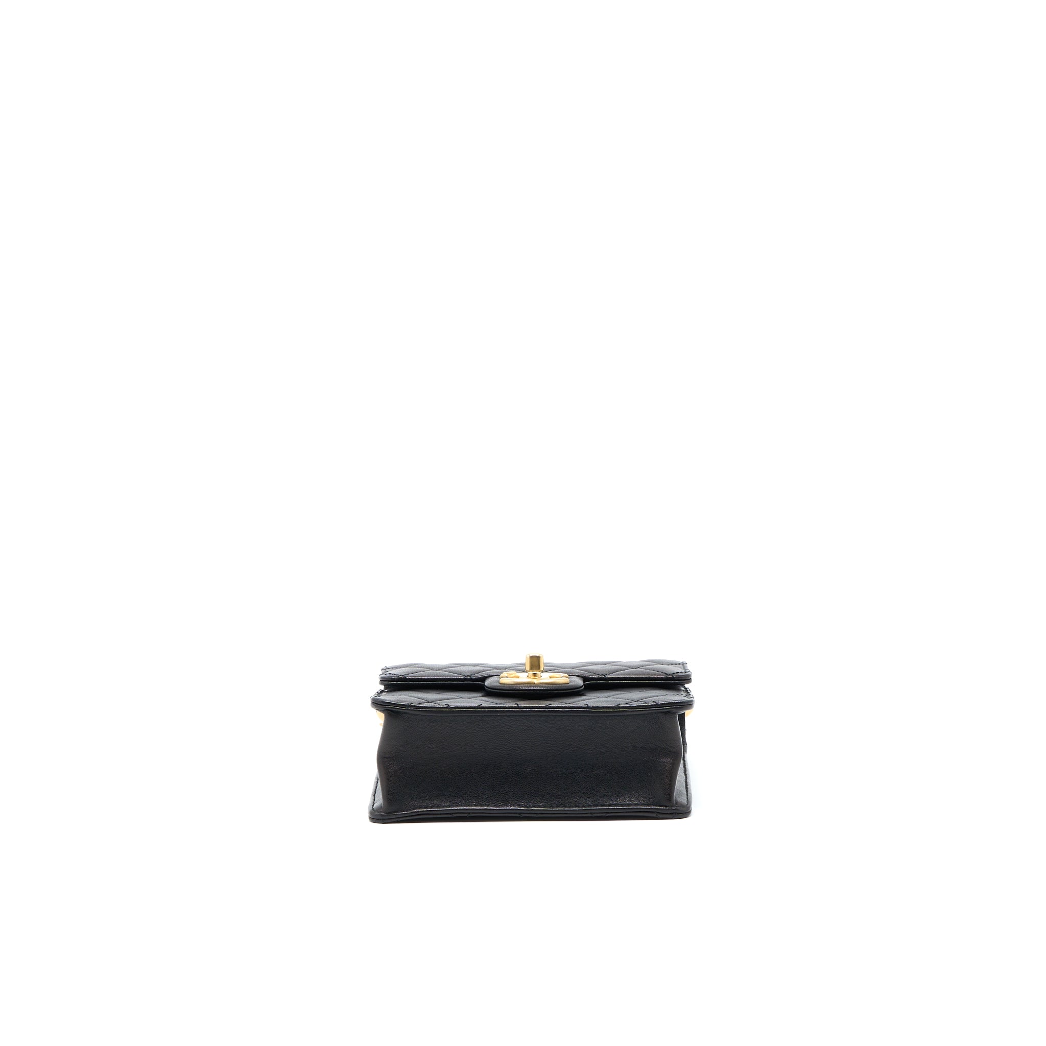 CHANEL VERTICAL PEARL FLAP BAG GOATSKIN BLACK BRUSHED GHW