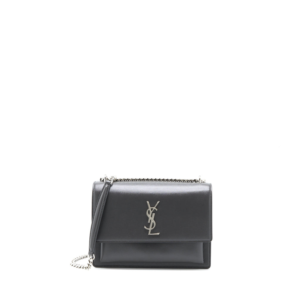 SAINT LAURENT SUNSET CHAIN BAG CALFSKIN DARK GREY SHW