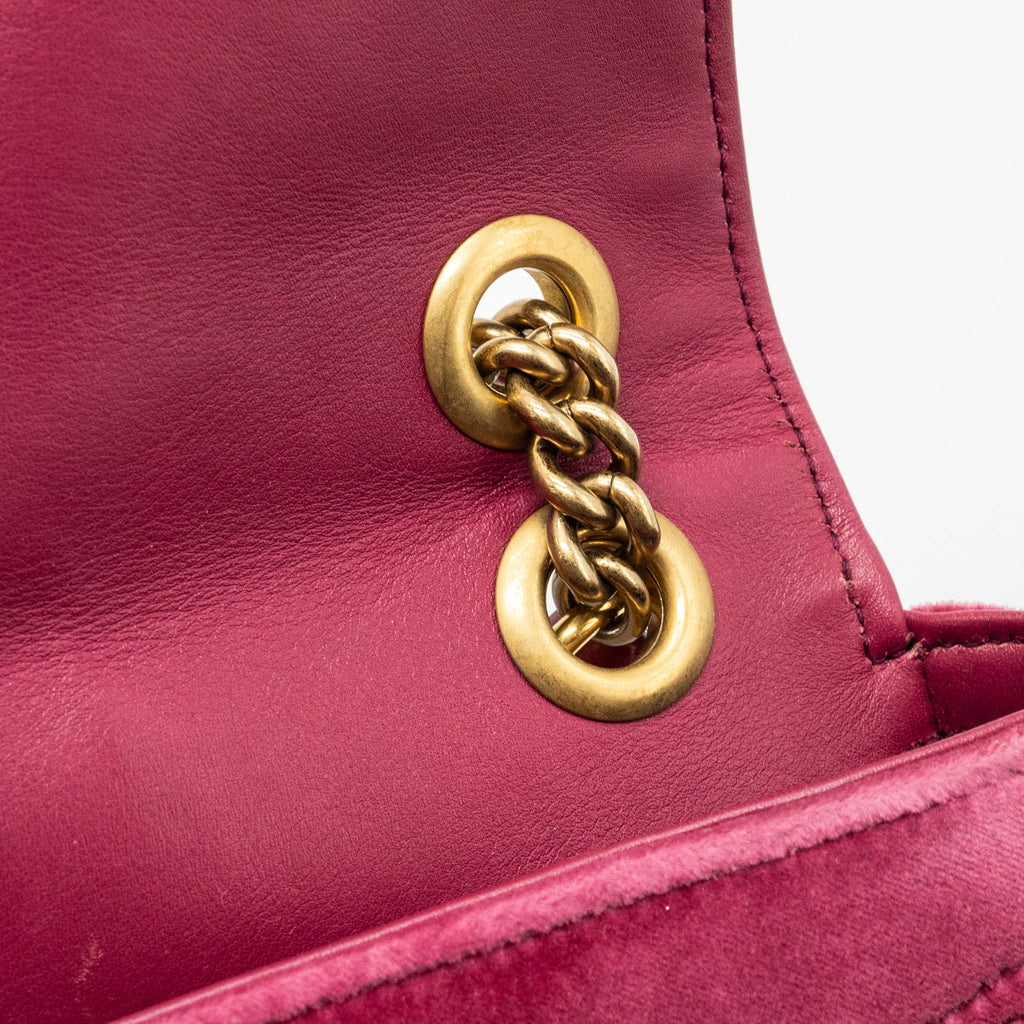 GUCCI SMALL GG MARMONT SHOULDER BAG VELVET PINK GHW