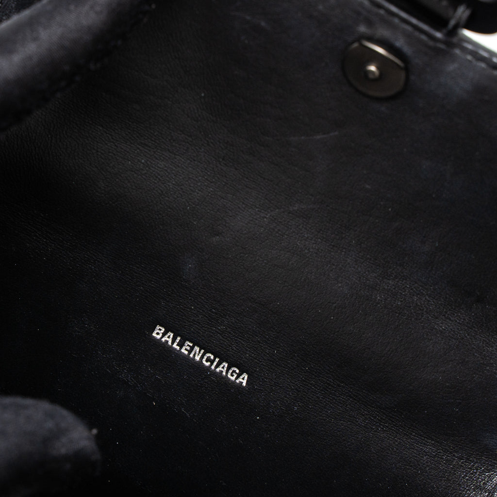 BALENCIAGA HOURGLASS XS CROC-EMBOSSED CALFSKIN SO BLACK