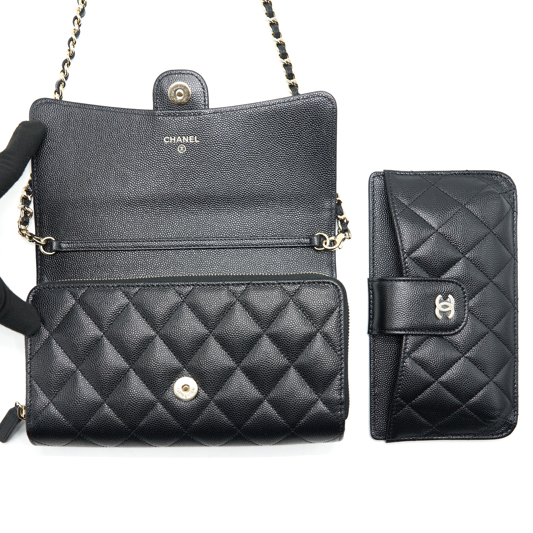 CHANEL 3 IN 1 WALLET ON CHAIN BLACK CAVIAR LGHW