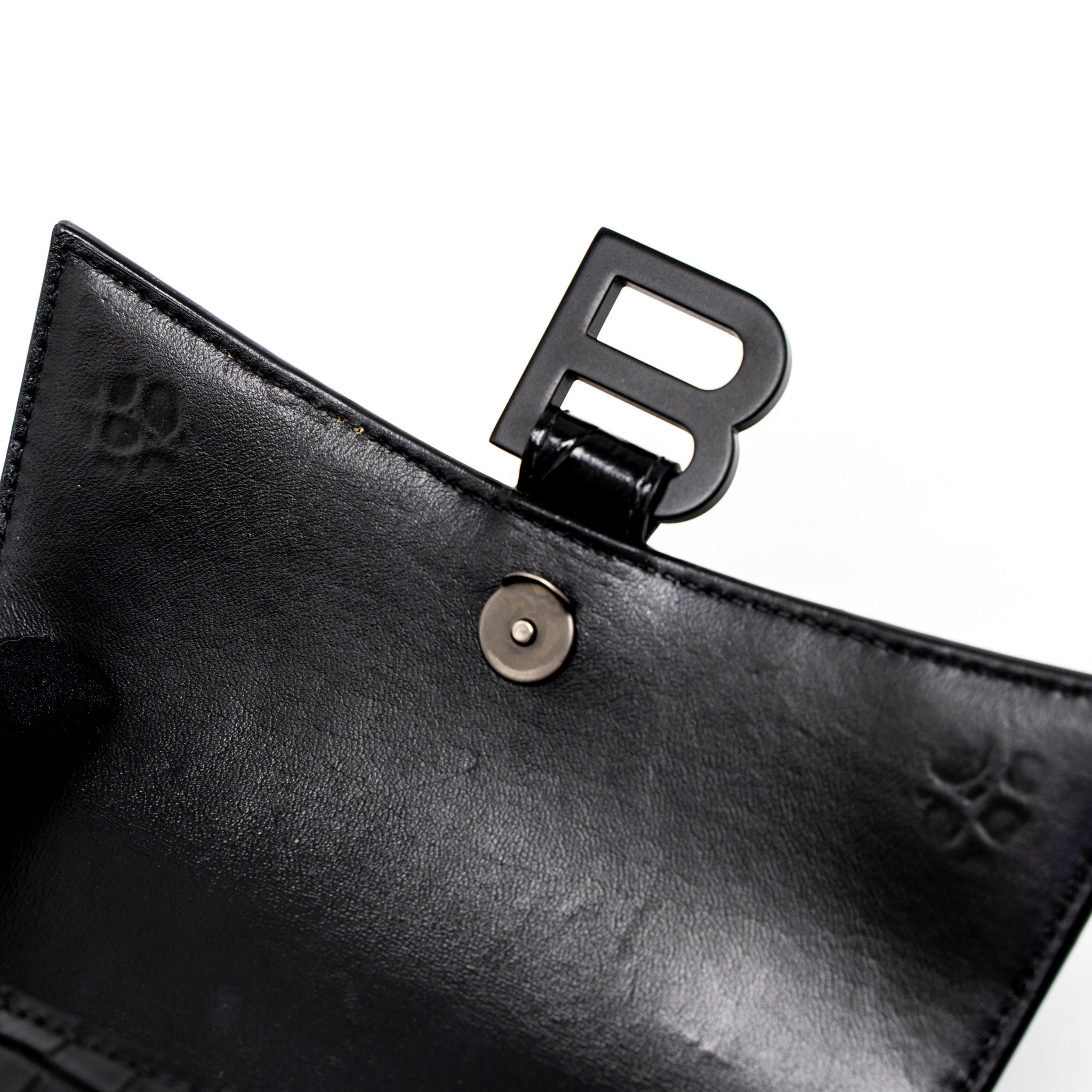 BALENCIAGA HOURGLASS XS CROC-EMBOSSED CALFSKIN SO BLACK