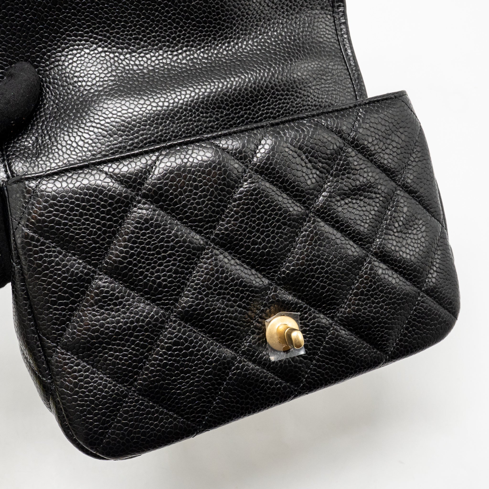 CHANEL TOP HANDLE QUILTED CC FLAP BAG GRAINED SHINY CALFSKIN BLACK GHW (MICROCHIP)