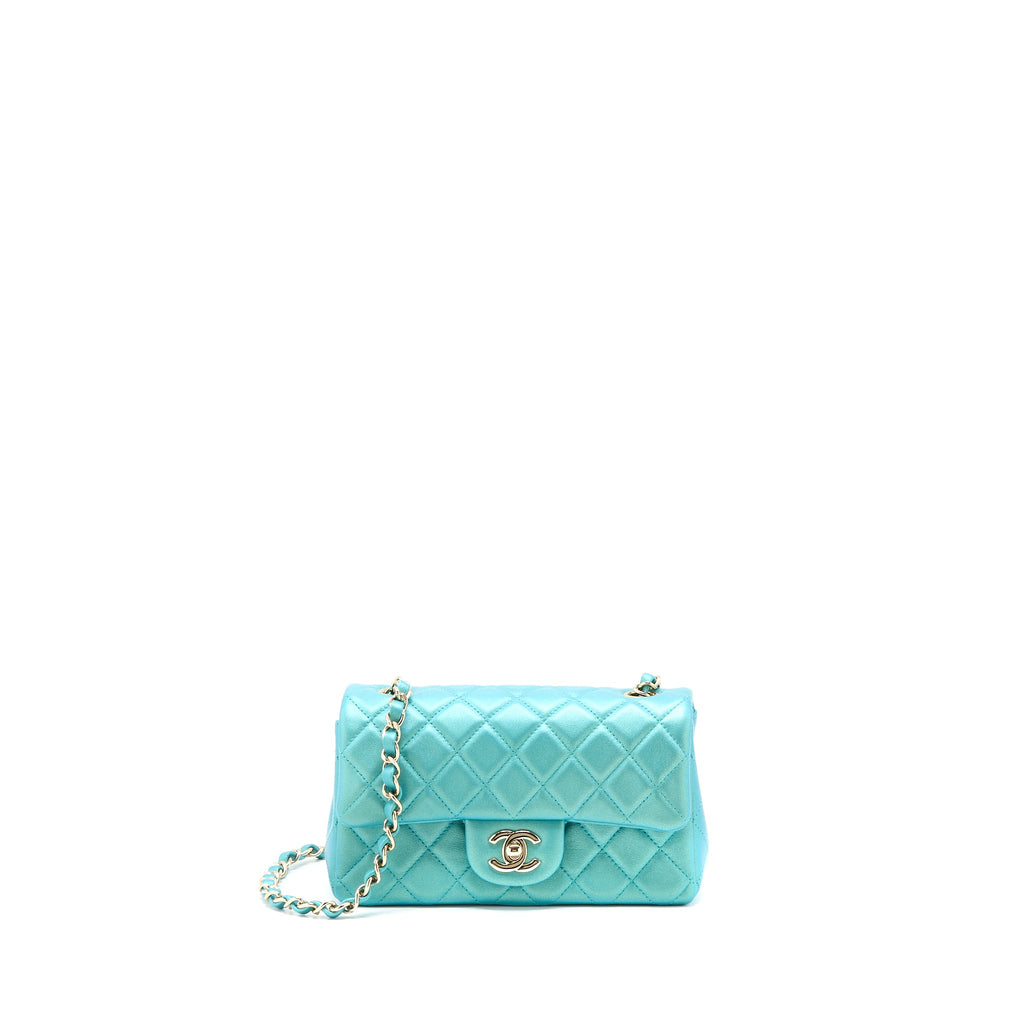 CHANEL 21S MINI RECTANGULAR FLAP BAG CALFSKIN IRIDESCENT GREEN LGHW