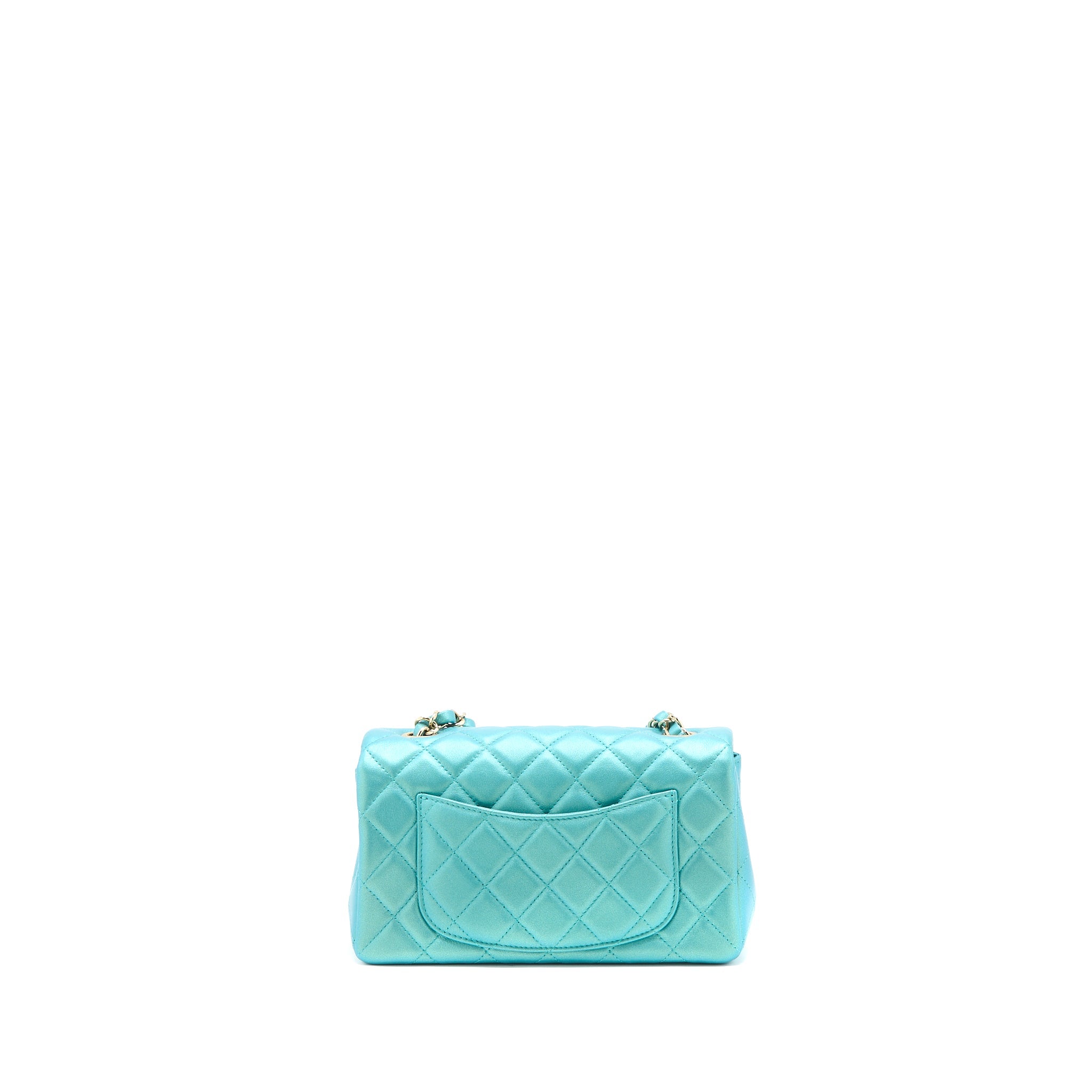 CHANEL 21S MINI RECTANGULAR FLAP BAG CALFSKIN IRIDESCENT GREEN LGHW