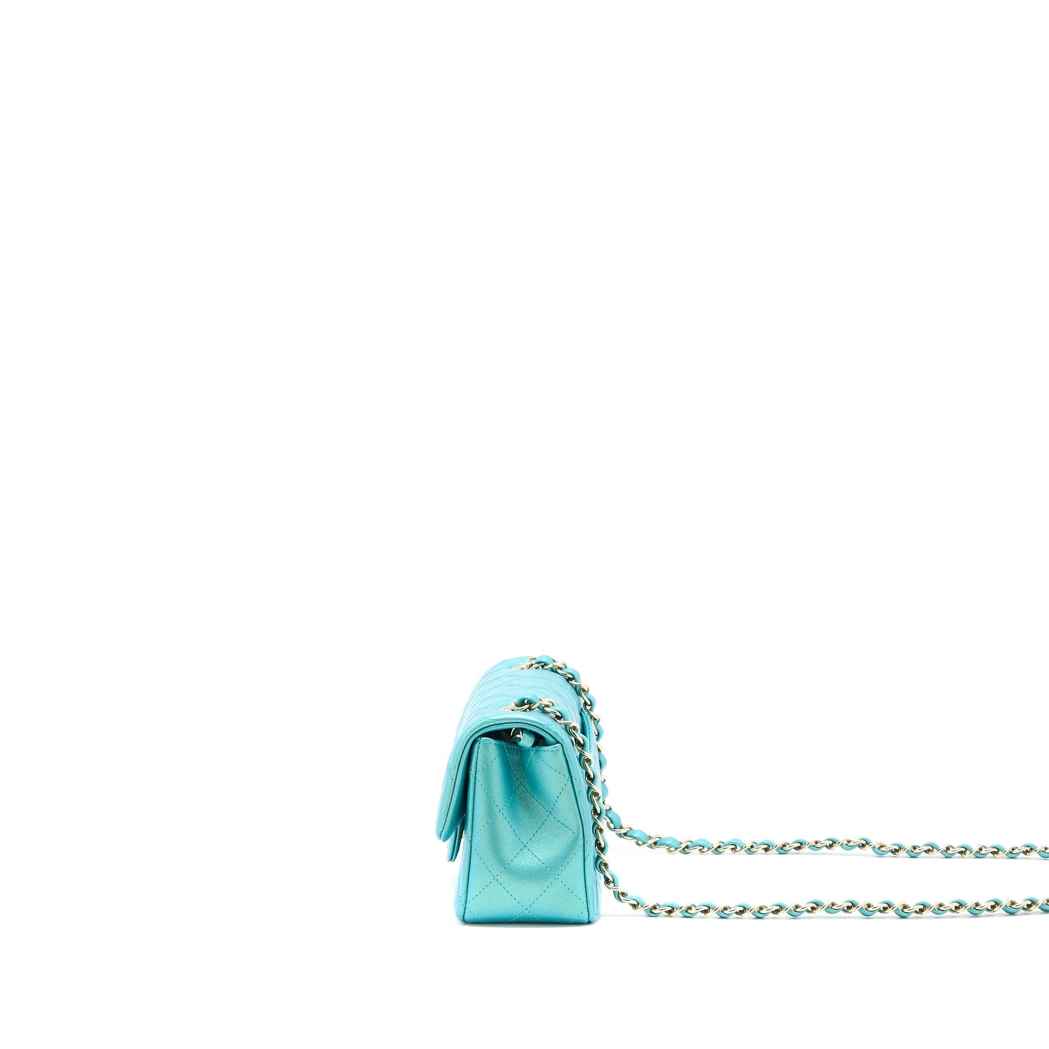 CHANEL 21S MINI RECTANGULAR FLAP BAG CALFSKIN IRIDESCENT GREEN LGHW