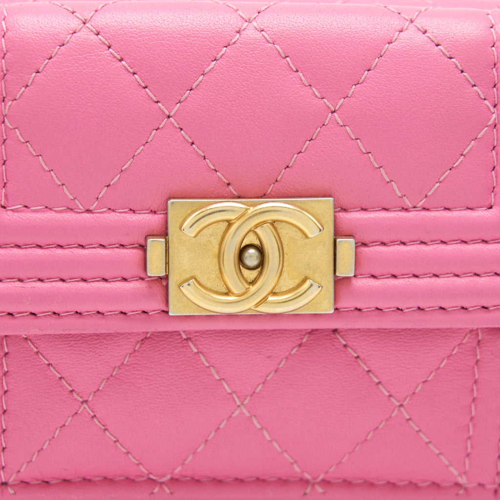 CHANEL BOY SMALL WALLET PINK BRUSHED LAMBSKIN GHW