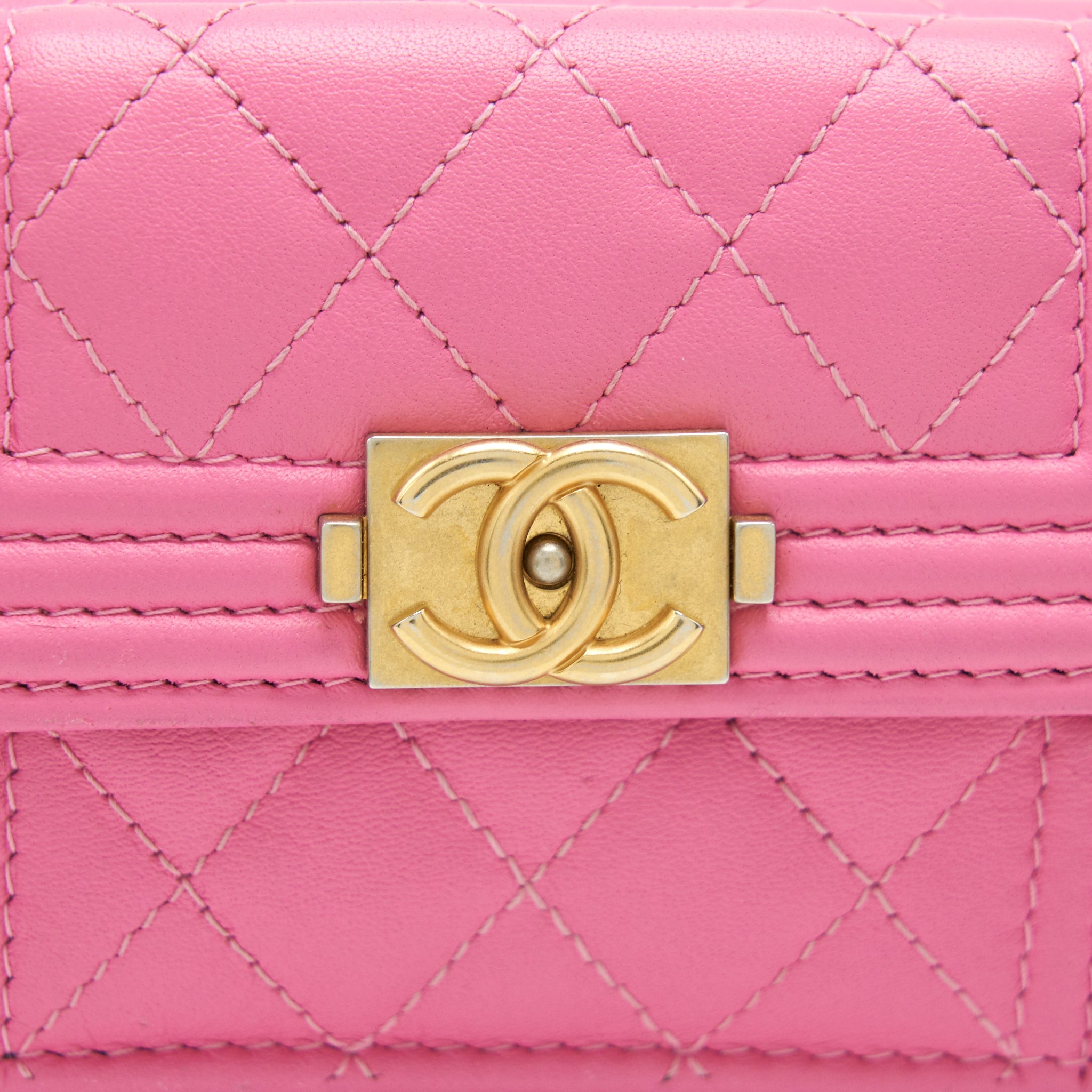 CHANEL BOY SMALL WALLET PINK BRUSHED LAMBSKIN GHW