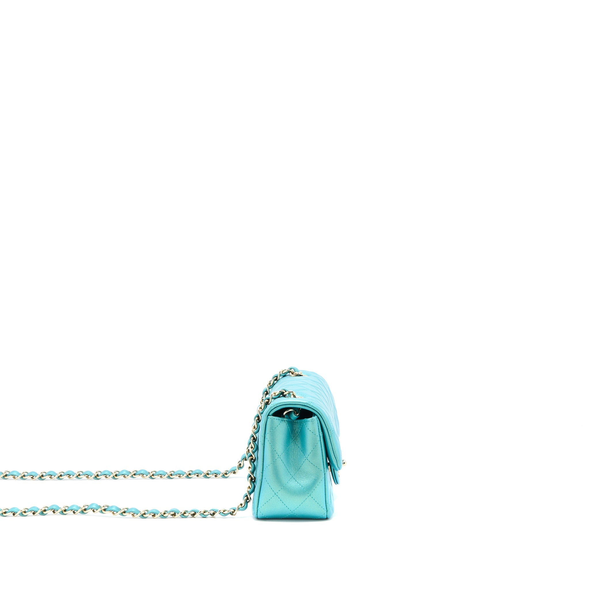 CHANEL 21S MINI RECTANGULAR FLAP BAG CALFSKIN IRIDESCENT GREEN LGHW