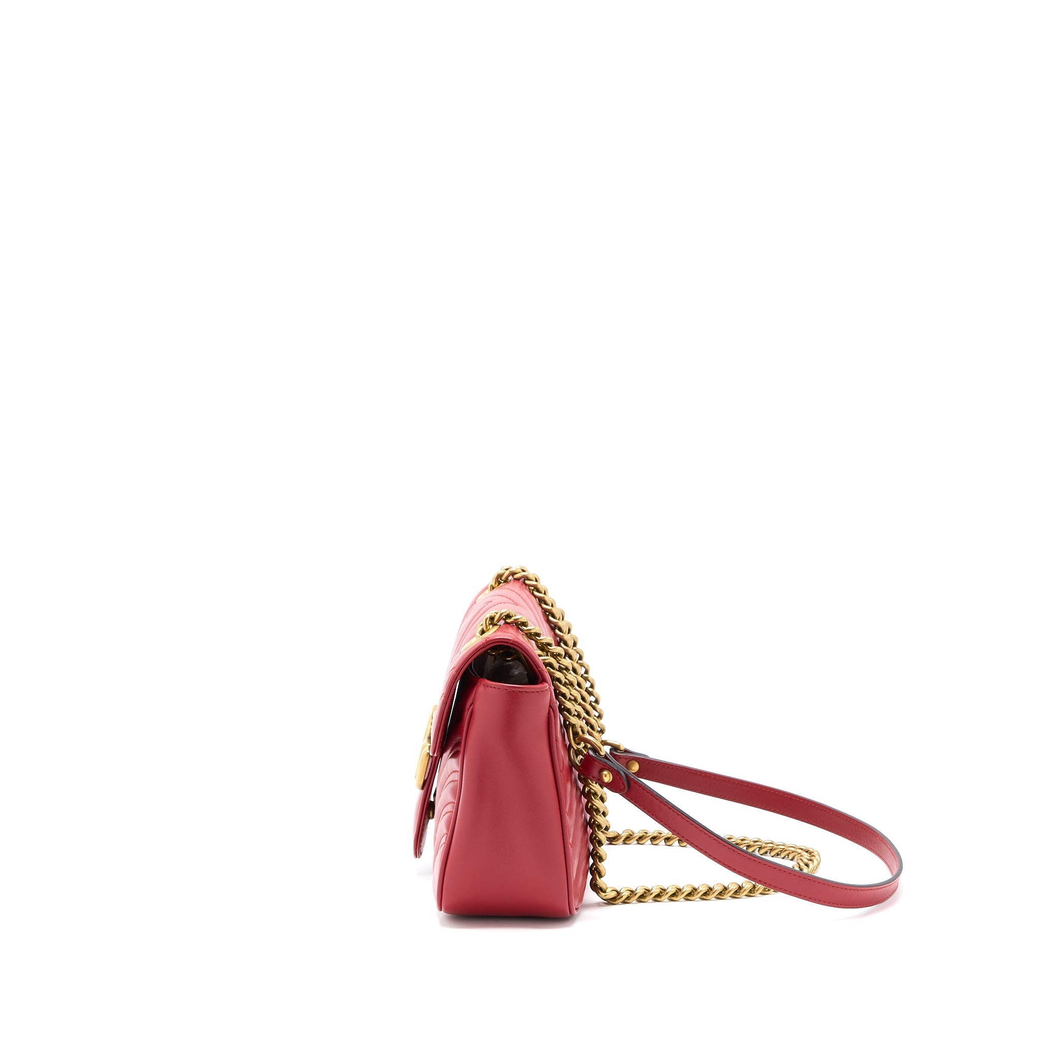 GUCCI SMALL GG MARMONT MATELASSE SHOULDER BAG CALFSKIN RED GHW