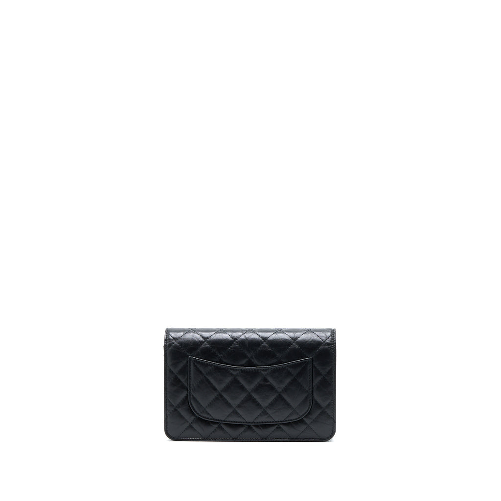 CHANEL 2.55 REISSUE WALLET ON CHAIN AGED CALFSKIN BLACK BRUSHED GHW (MICROCHIP)