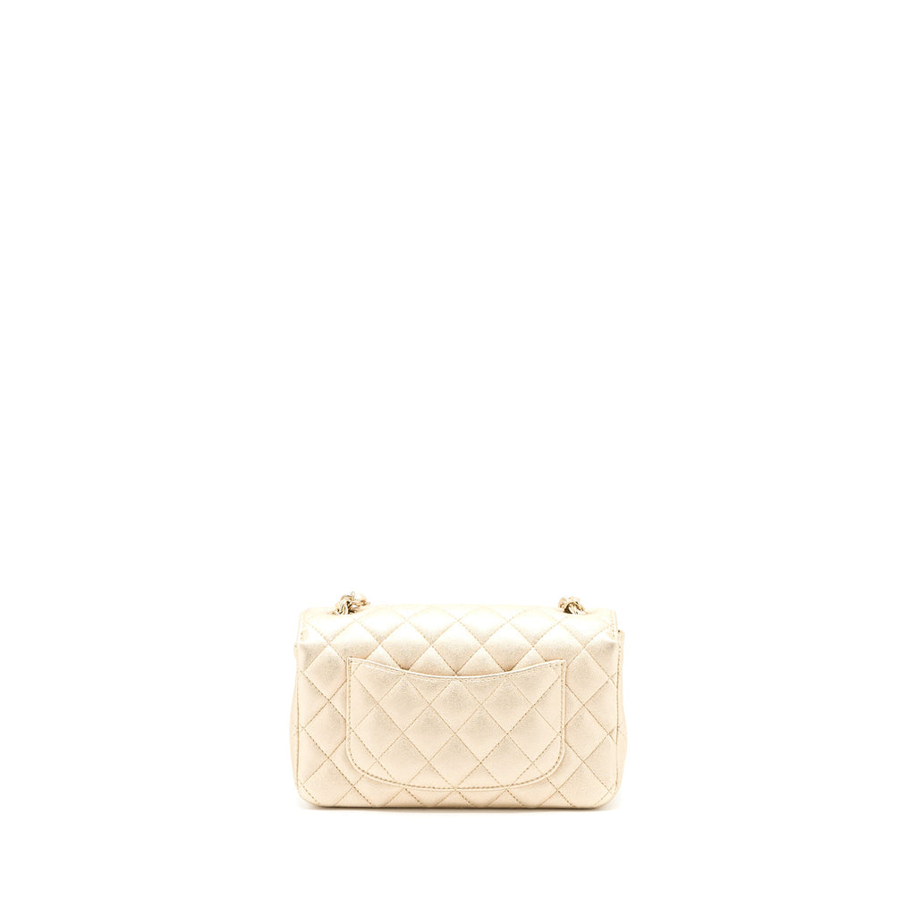 CHANEL 21P MINI RECTANGULAR FLAP BAG GRAINED LAMBSKIN GOLD LGHW