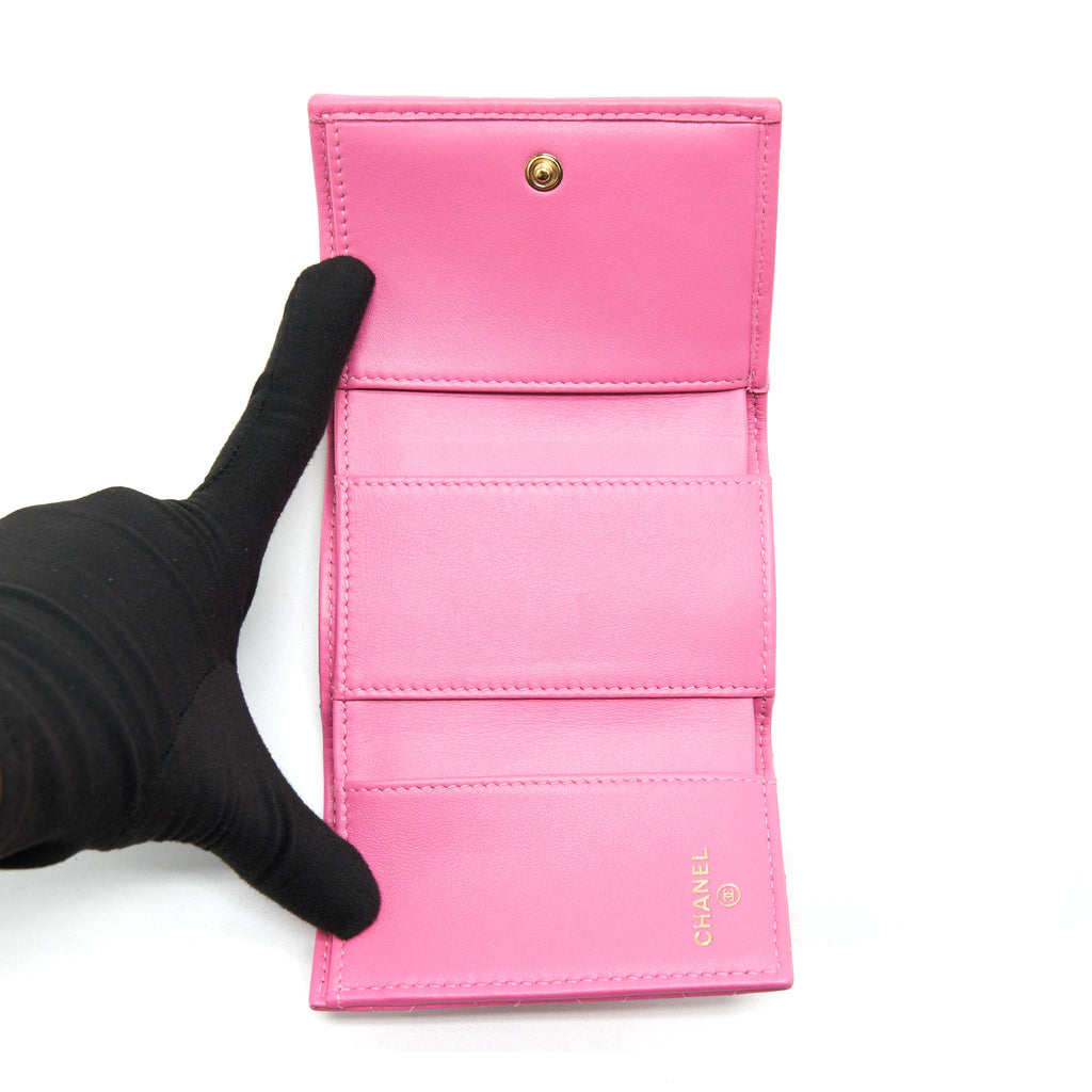 CHANEL BOY SMALL WALLET PINK BRUSHED LAMBSKIN GHW