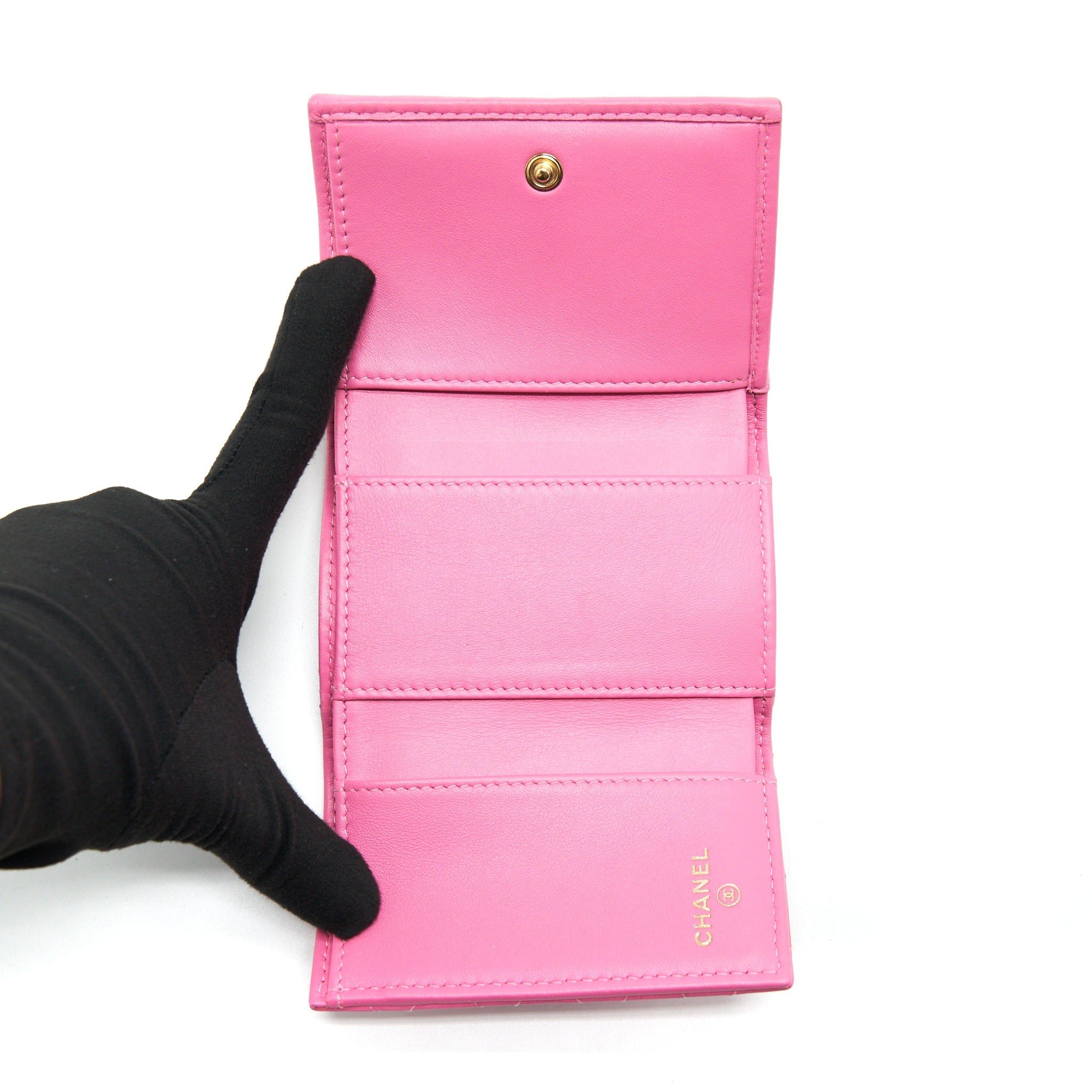 CHANEL BOY SMALL WALLET PINK BRUSHED LAMBSKIN GHW