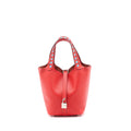 HERMES PICOTIN 18 LOCK BAG EPSOM RED WITH MULTI COLOUR HANDLE SHW