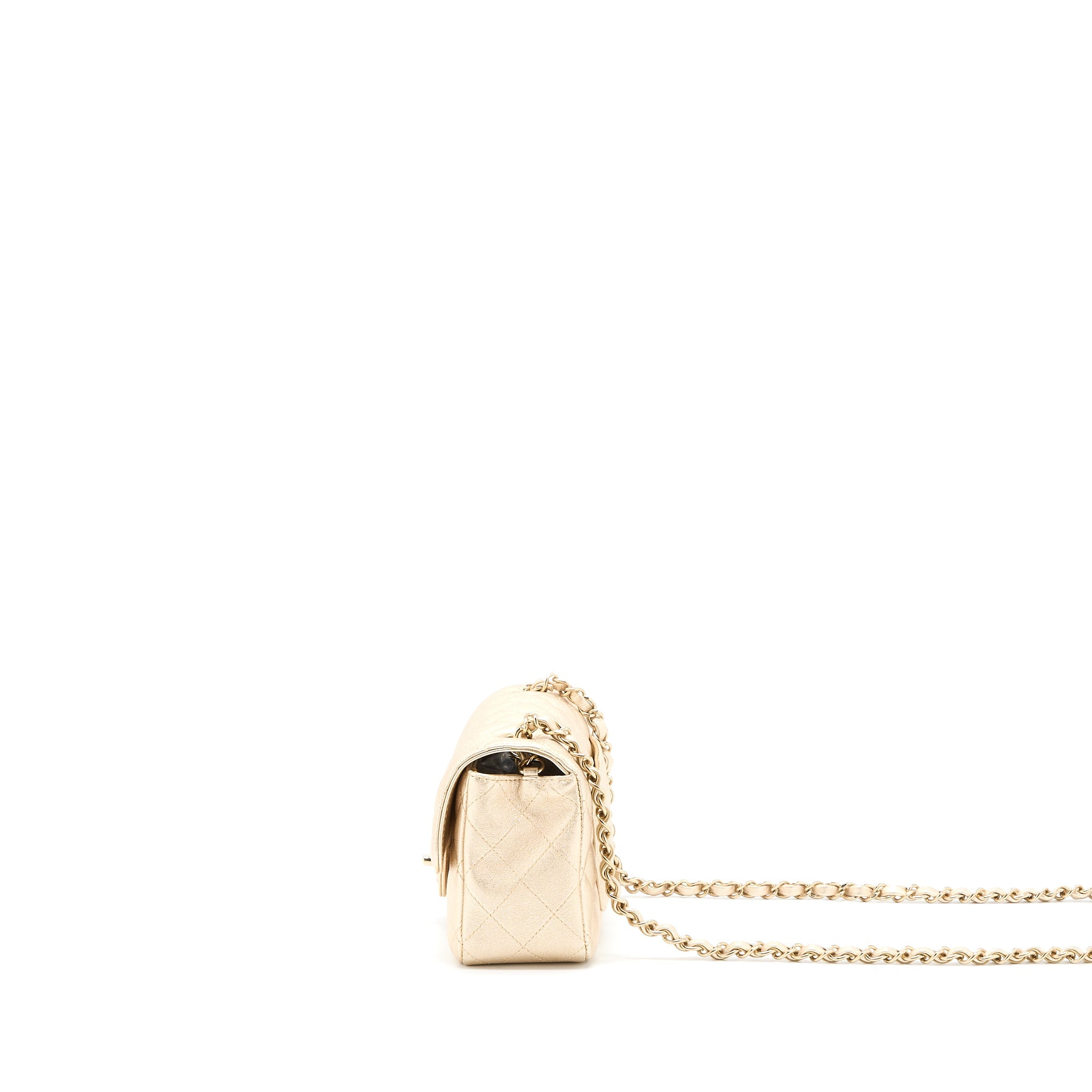 CHANEL 21P MINI RECTANGULAR FLAP BAG GRAINED LAMBSKIN GOLD LGHW