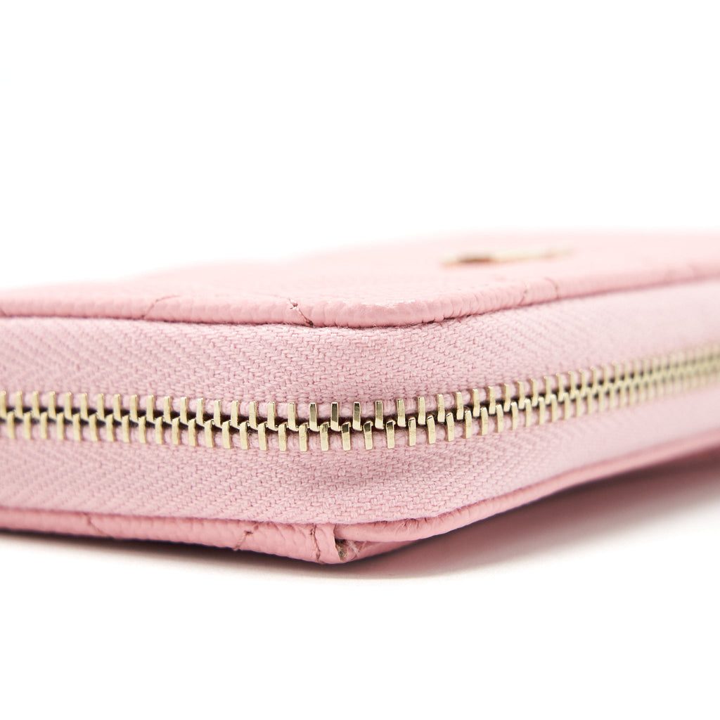 CHANEL 22C ZIP CARDHOLDER PINK CAVIAR LGHW