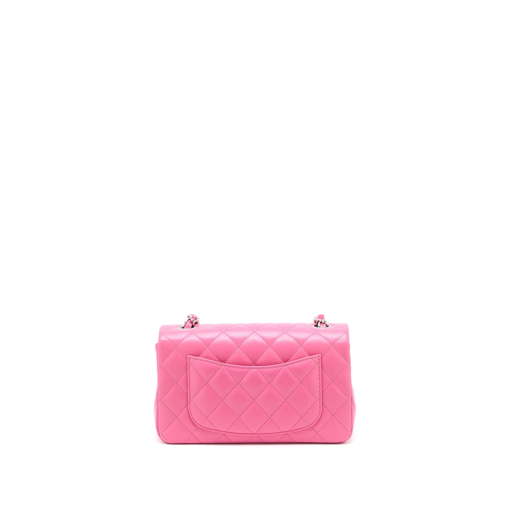 CHANEL CLASSIC MINI RECTANGULAR FLAP BAG LAMBSKIN PINK SHW