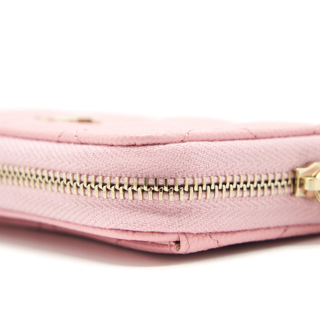 CHANEL 22C ZIP CARDHOLDER PINK CAVIAR LGHW