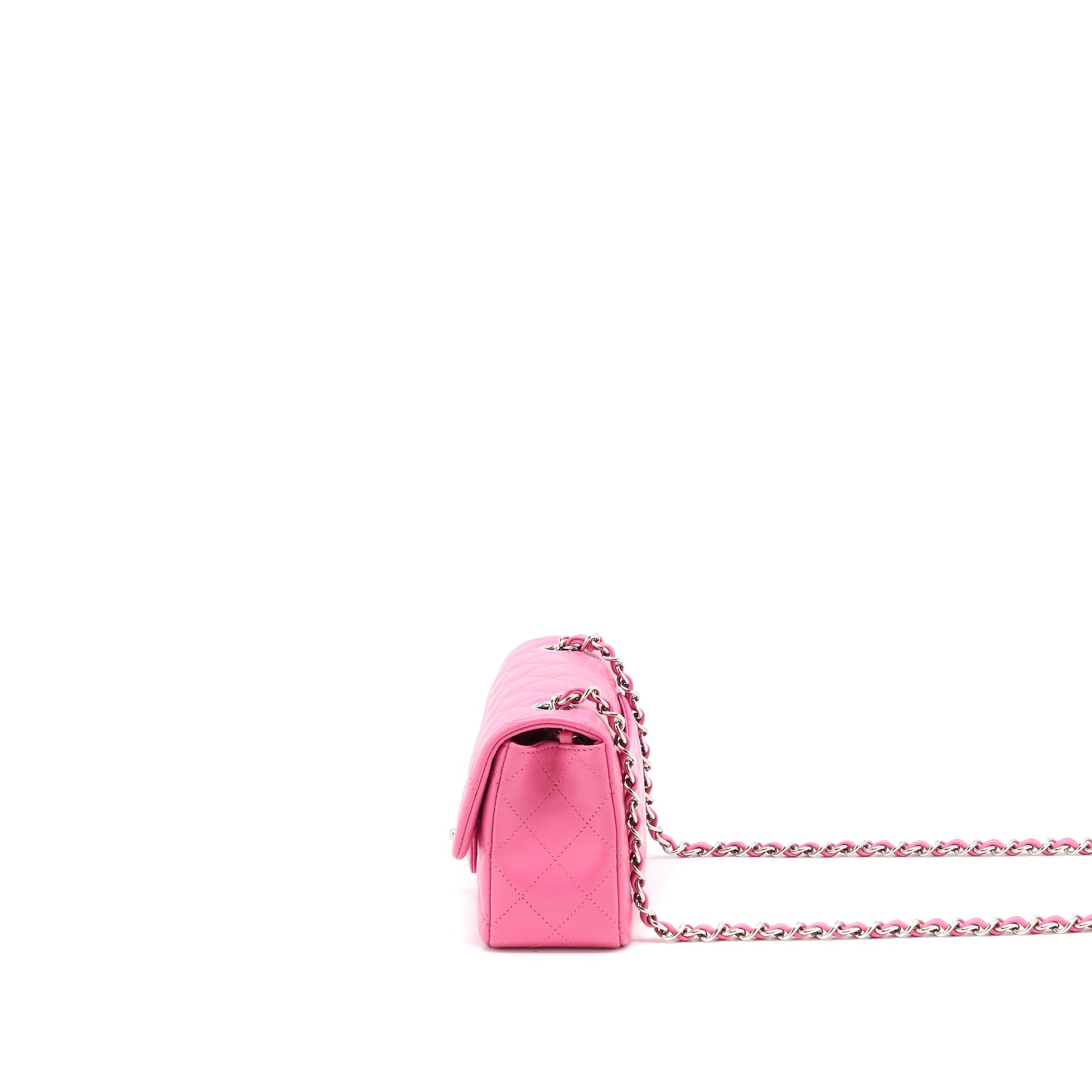 CHANEL CLASSIC MINI RECTANGULAR FLAP BAG LAMBSKIN PINK SHW
