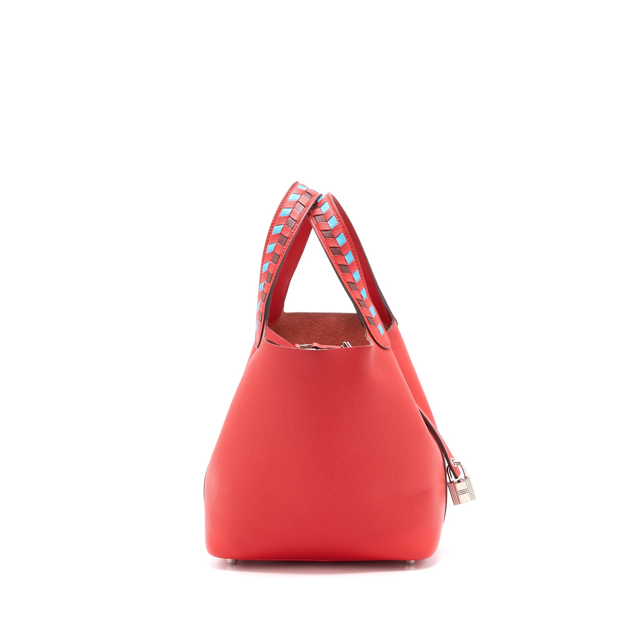HERMES PICOTIN 18 LOCK BAG EPSOM RED WITH MULTI COLOUR HANDLE SHW