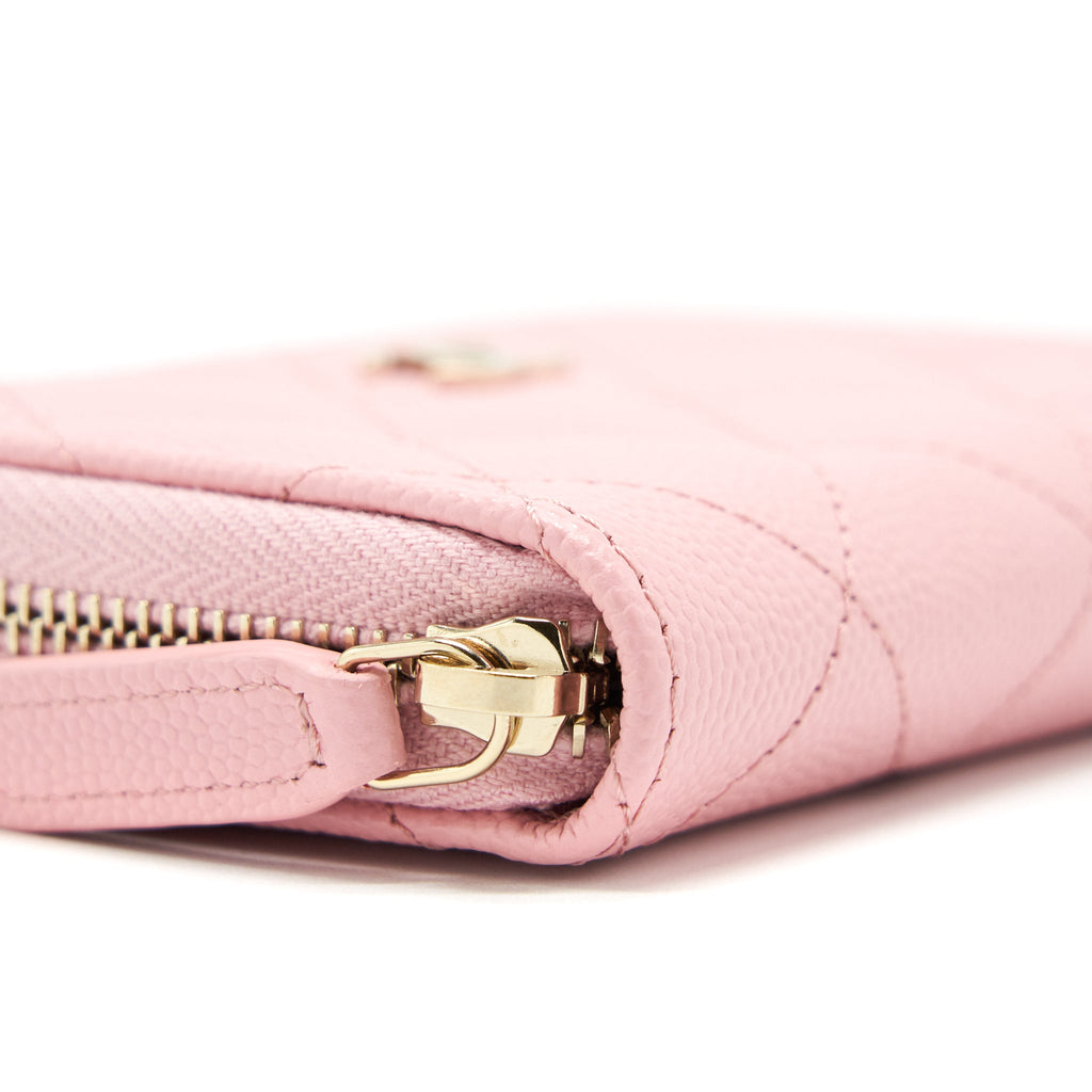 CHANEL 22C ZIP CARDHOLDER PINK CAVIAR LGHW