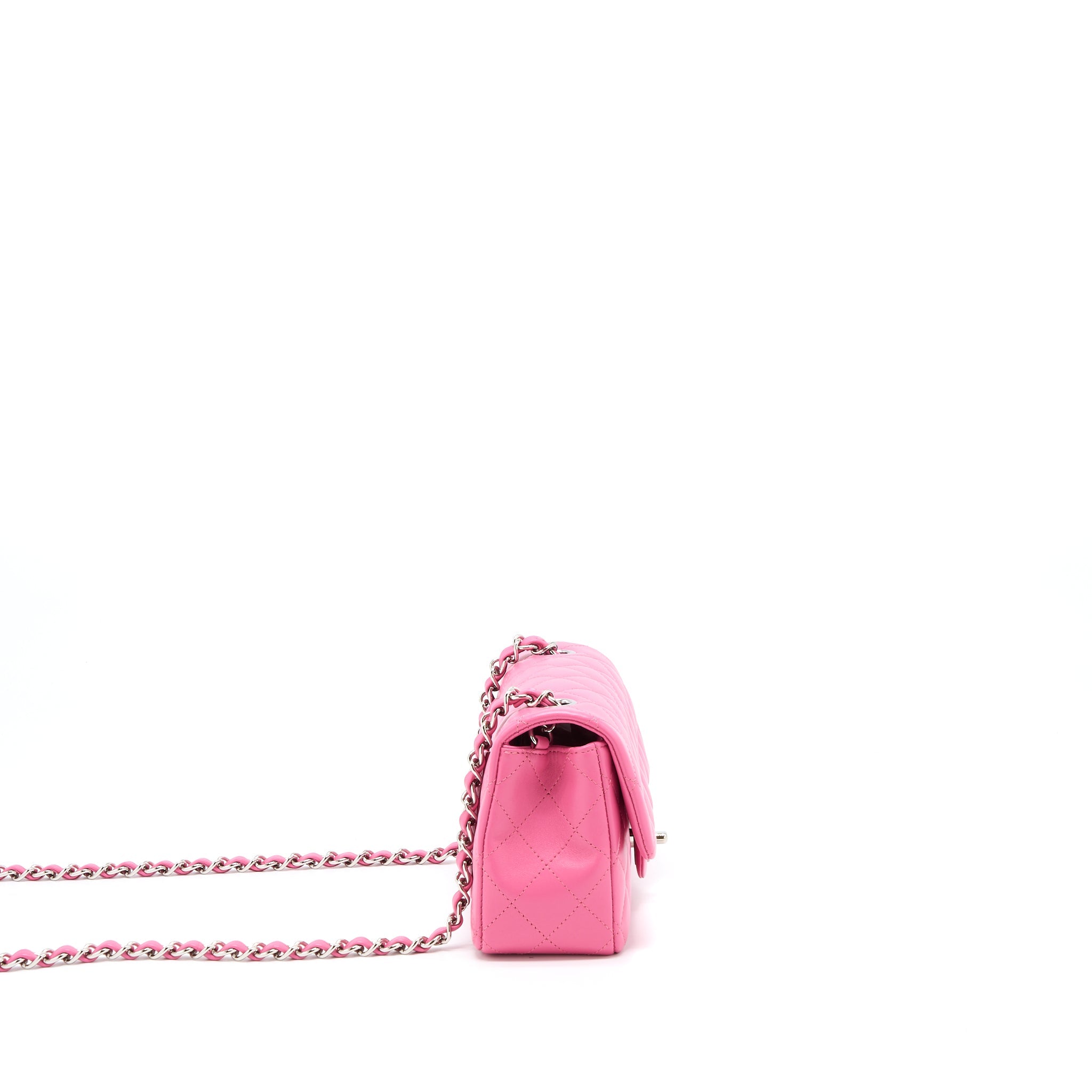 CHANEL CLASSIC MINI RECTANGULAR FLAP BAG LAMBSKIN PINK SHW