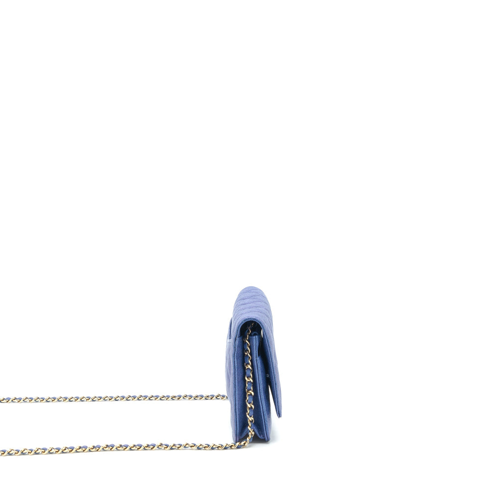 CHANEL CLASSIC WALLET ON CHAIN CAVIAR IRIDESCENT BLUE LGHW