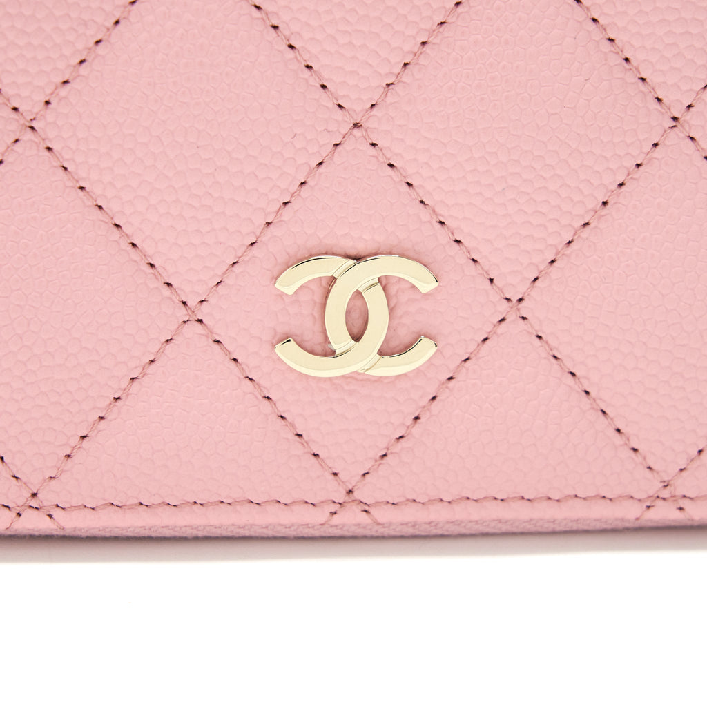 CHANEL 22C ZIP CARDHOLDER PINK CAVIAR LGHW