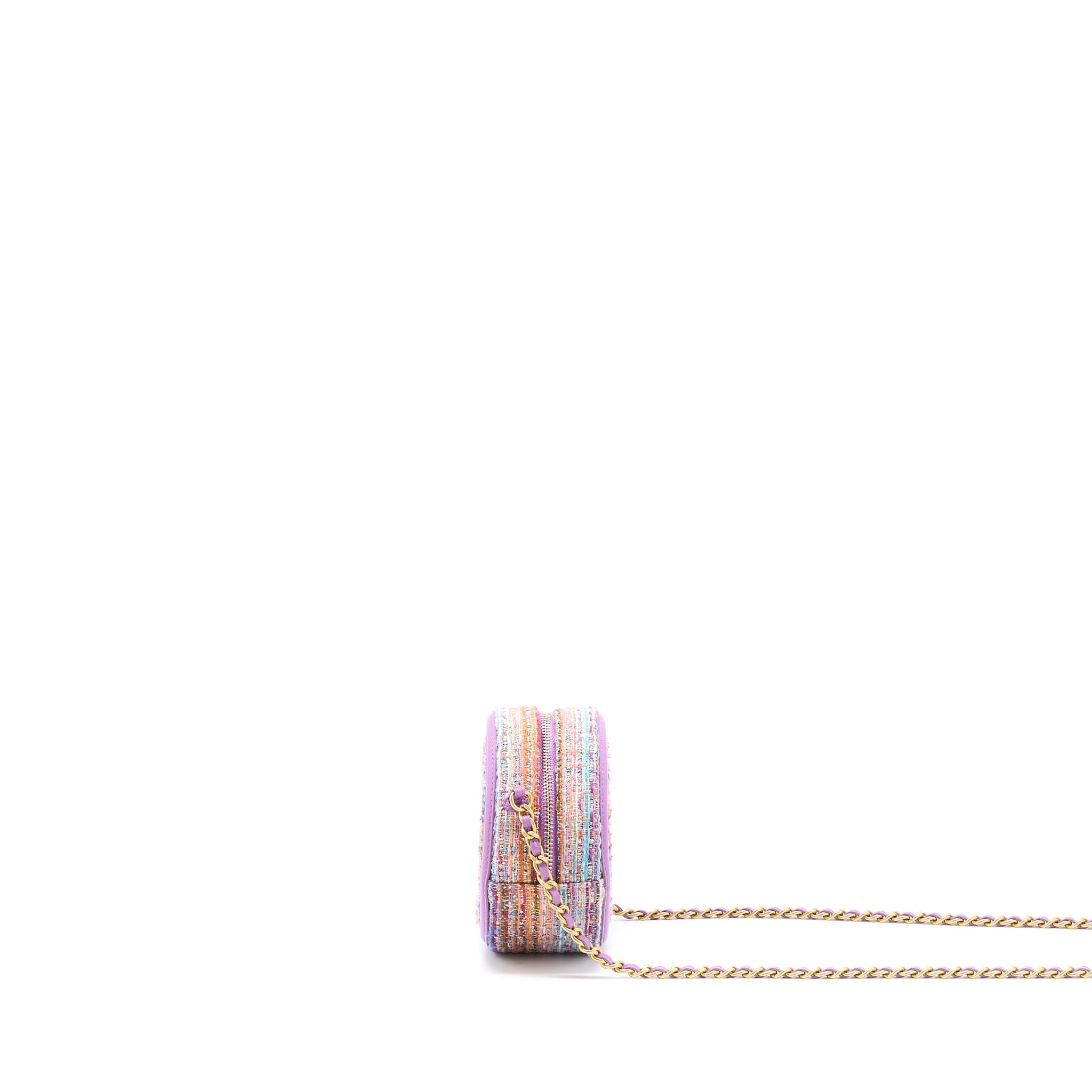 CHANEL ROUND CLUTCH WITH CHAIN LAMBSKIN/TWEED MULTICOLOUR GHW