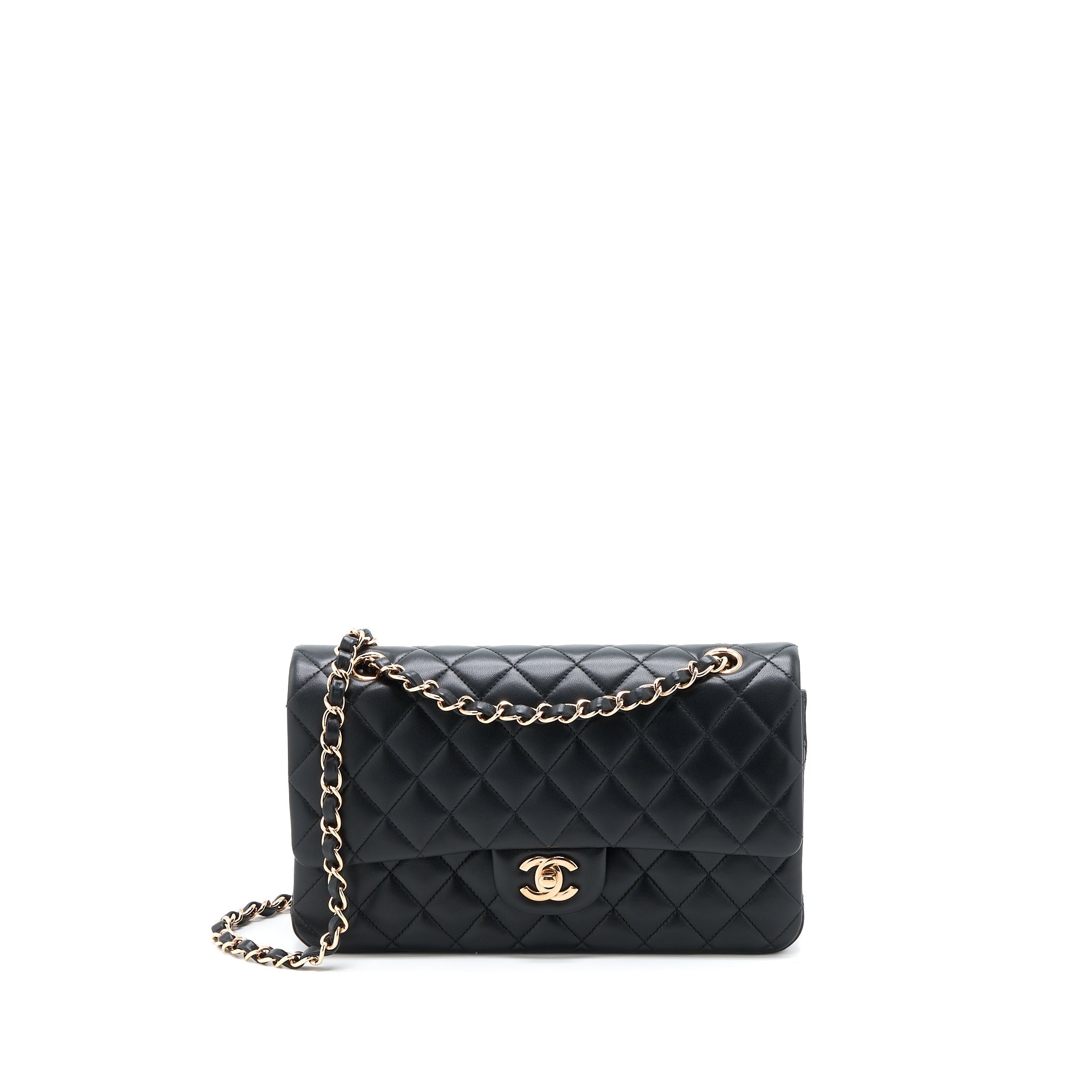 CHANEL MEDIUM CLASSIC FLAP BAG LAMBSKIN BLACK RGHW (MICROCHIP)